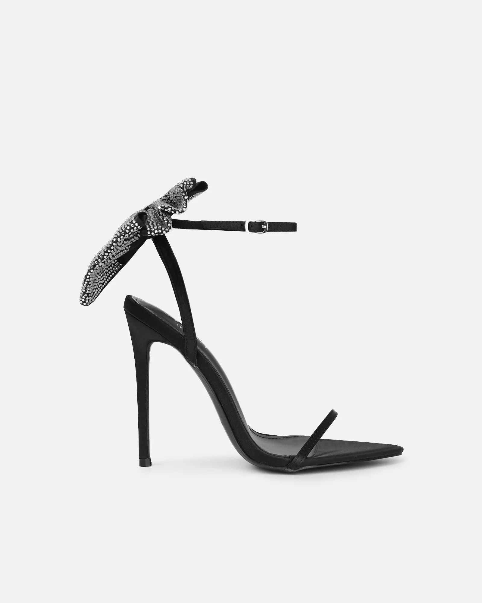 Abbah black satin diamante bow heeled sandals - Image 2