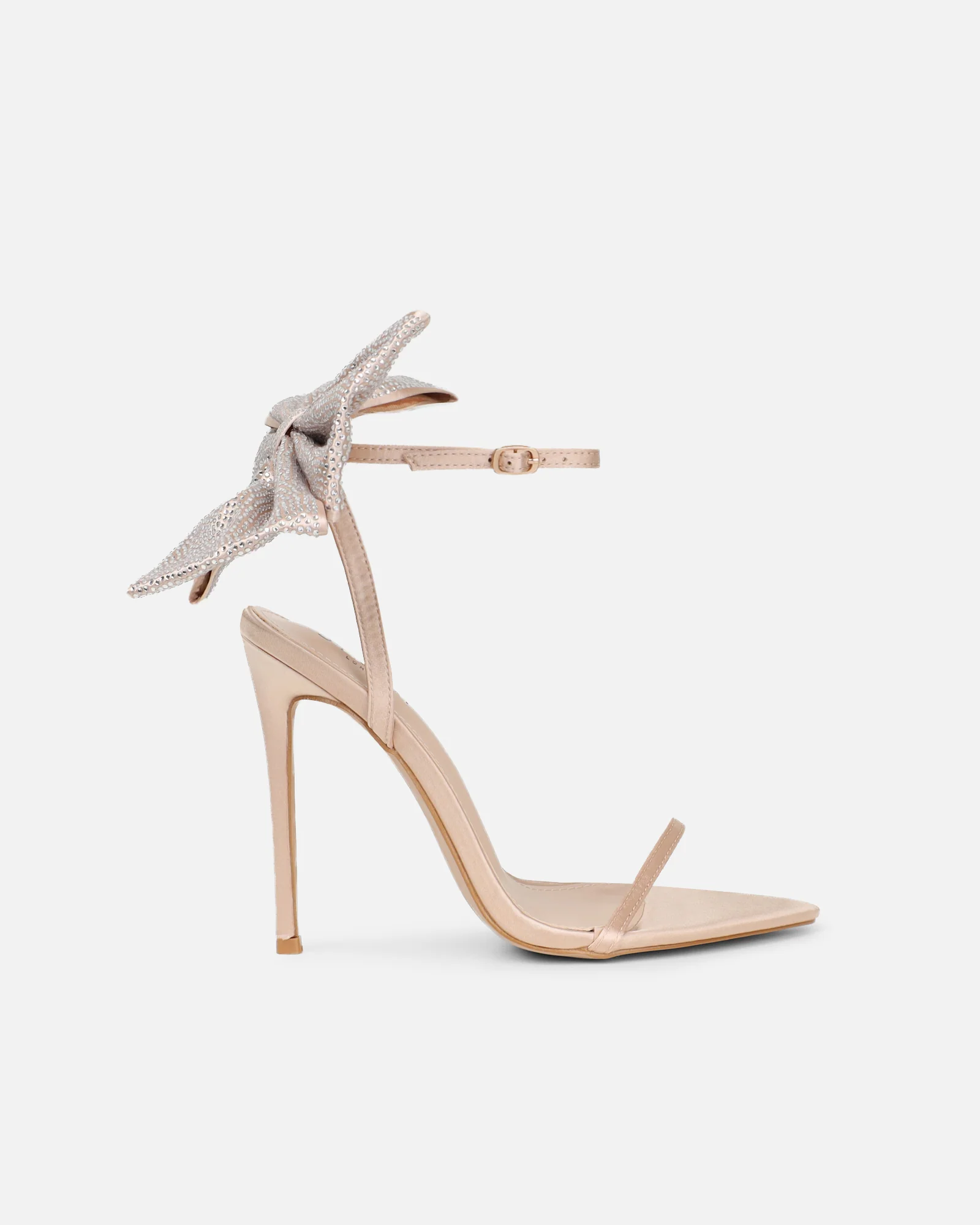 Abbah nude satin diamante bow heeled sandals - Image 2