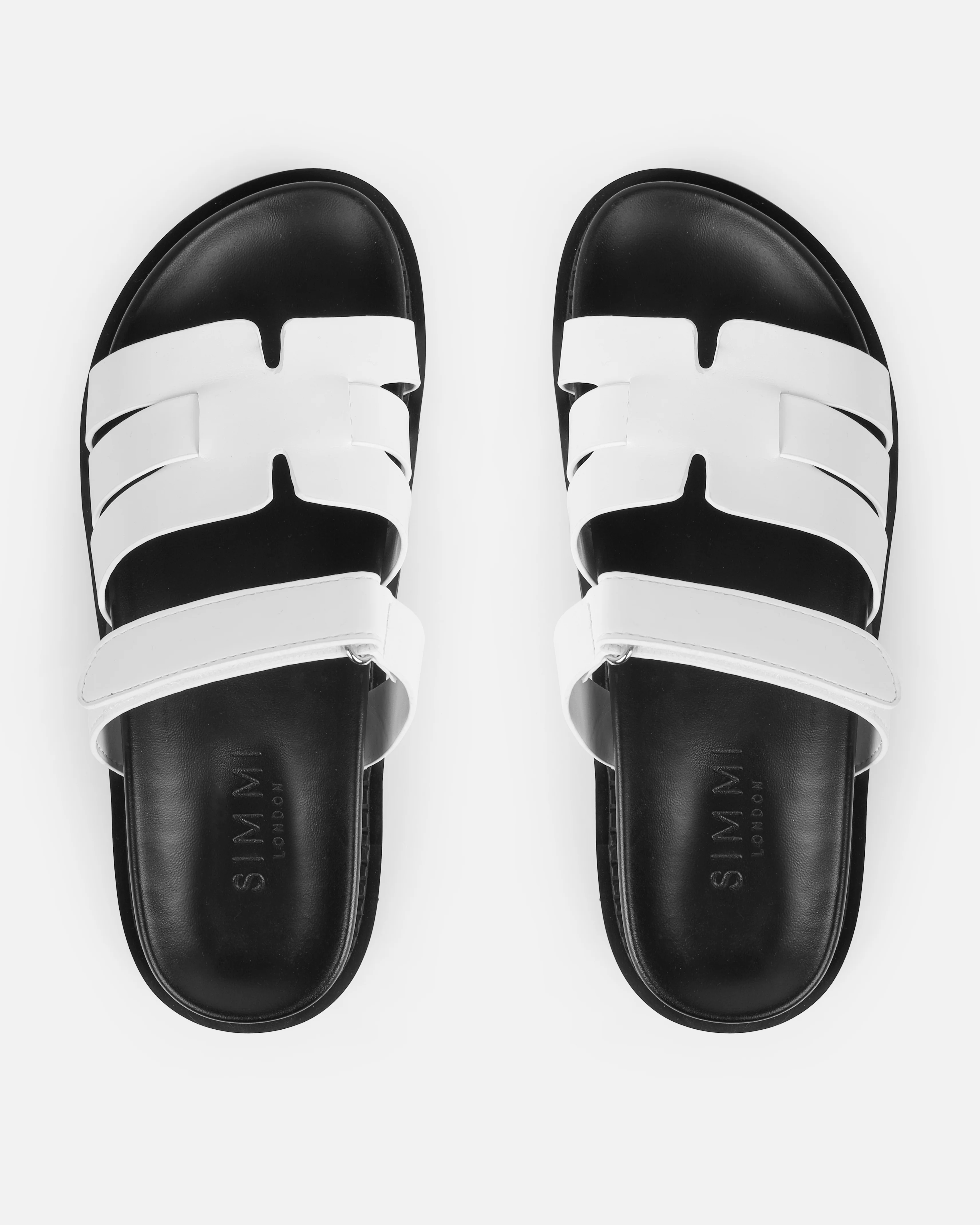 Adelle White Chunky Velcro Strap Flat Sandals - Image 3