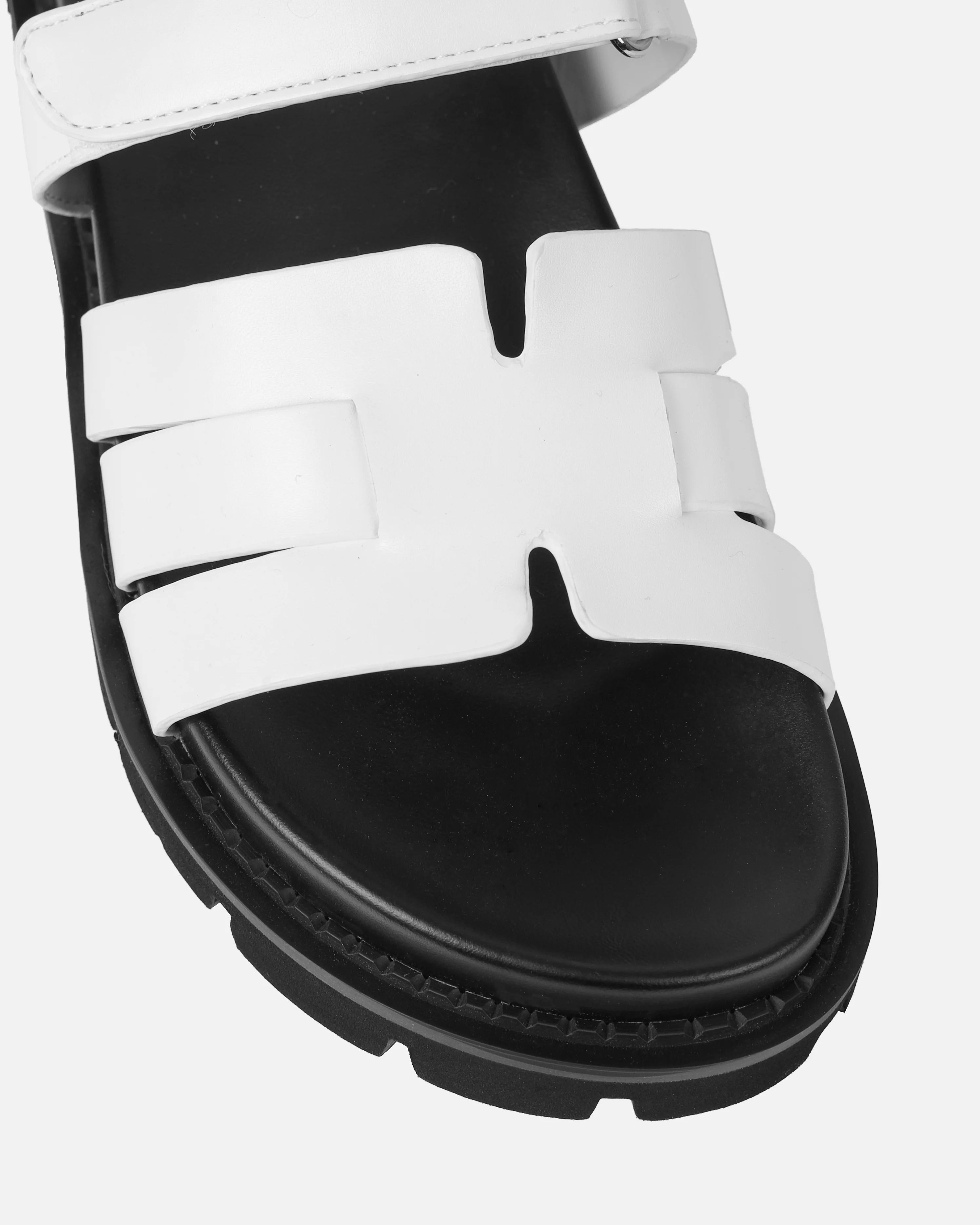 Adelle White Chunky Velcro Strap Flat Sandals - Image 4