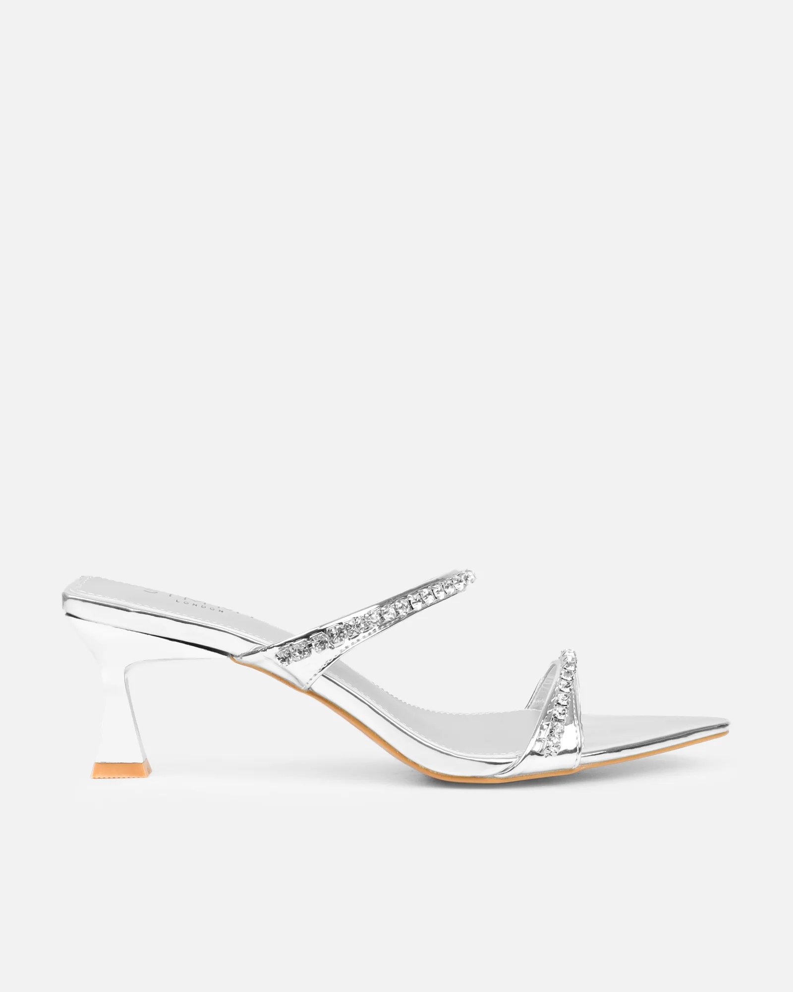 Adrienne Silver Mirror Diamante Low Heeled Sandals - Image 2