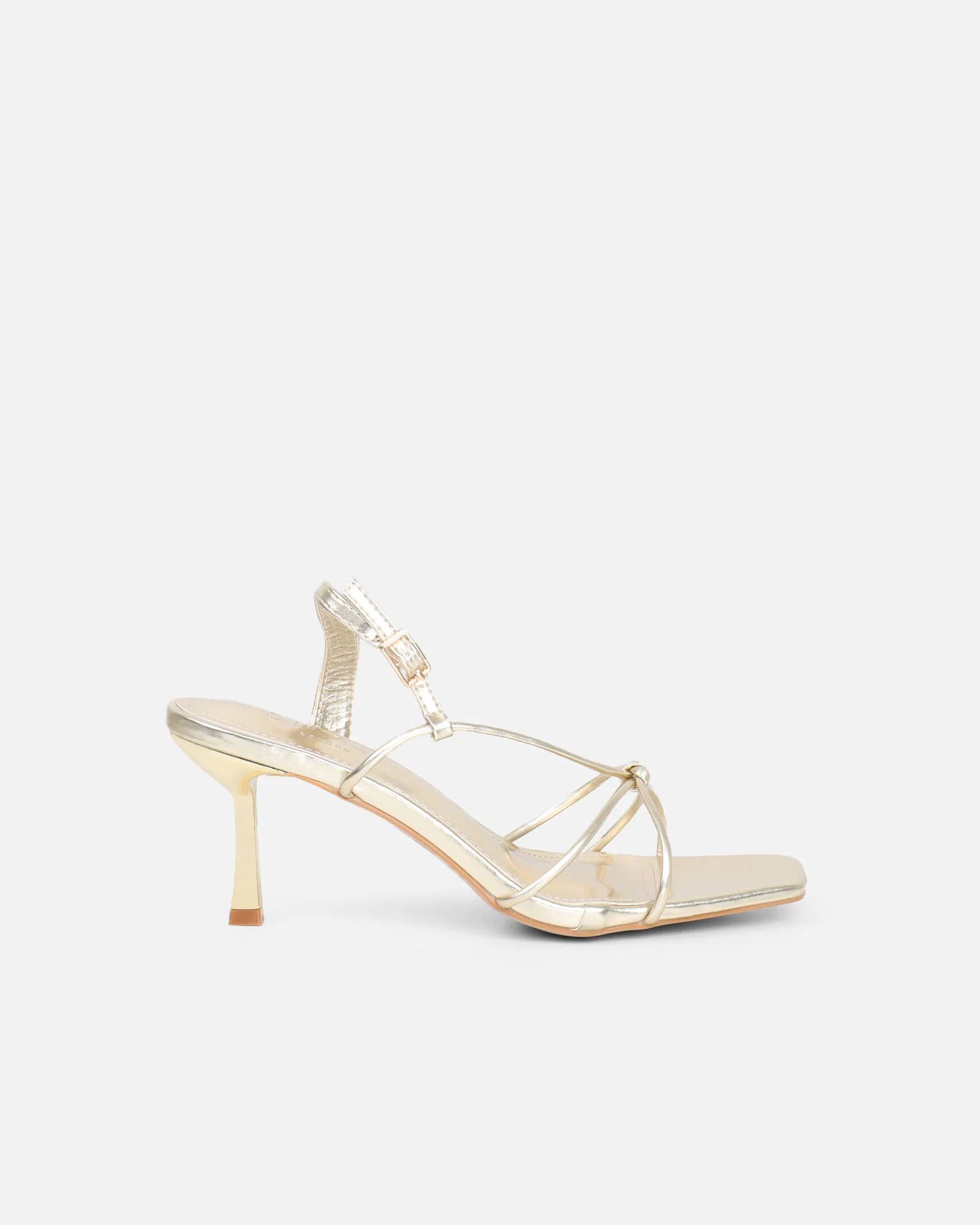 Aixa Gold Metallic Strappy Knot Heeled Sandals - Image 2
