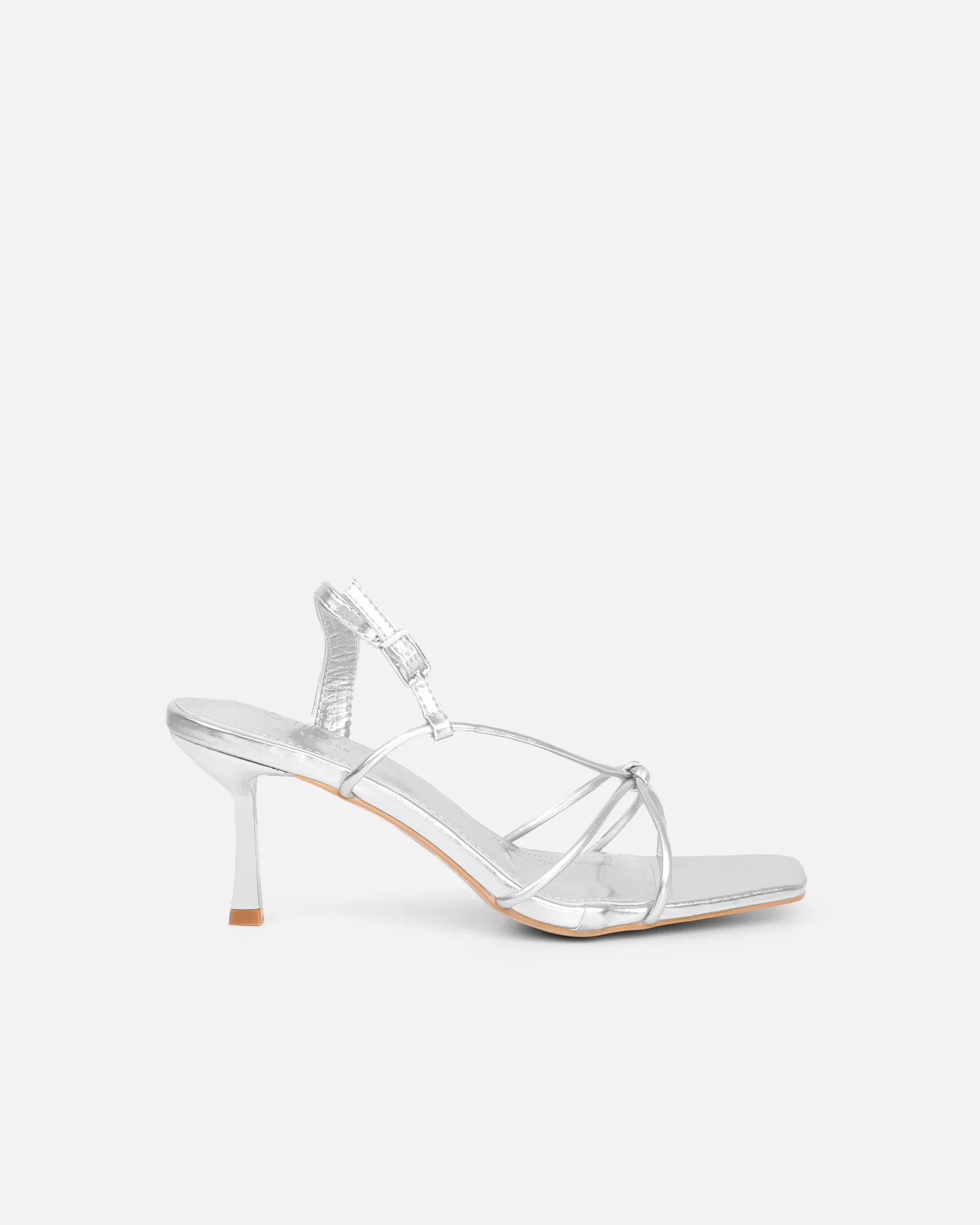 Aixa Silver Metallic Strappy Knot Heeled Sandals - Image 2