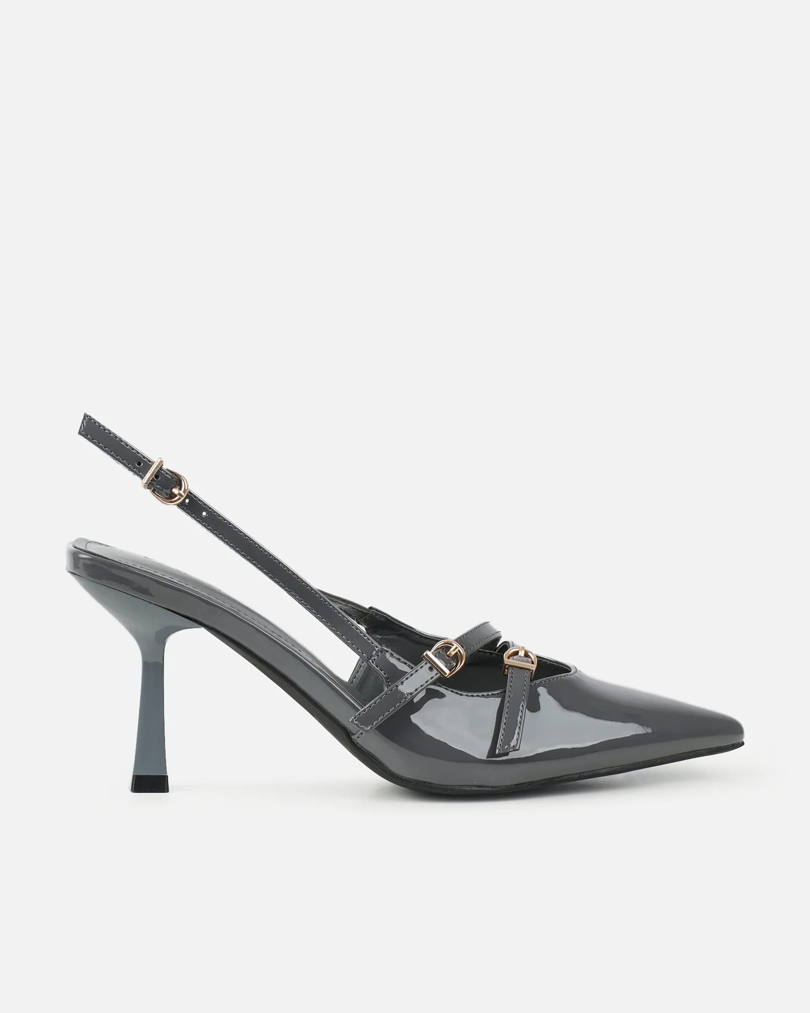 Aksa Grey Patent Sling Back Court Shoes - Image 2