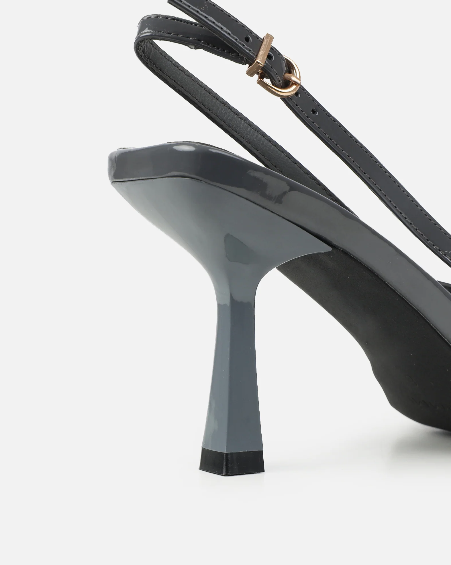 Aksa Grey Patent Sling Back Court Shoes - Image 3
