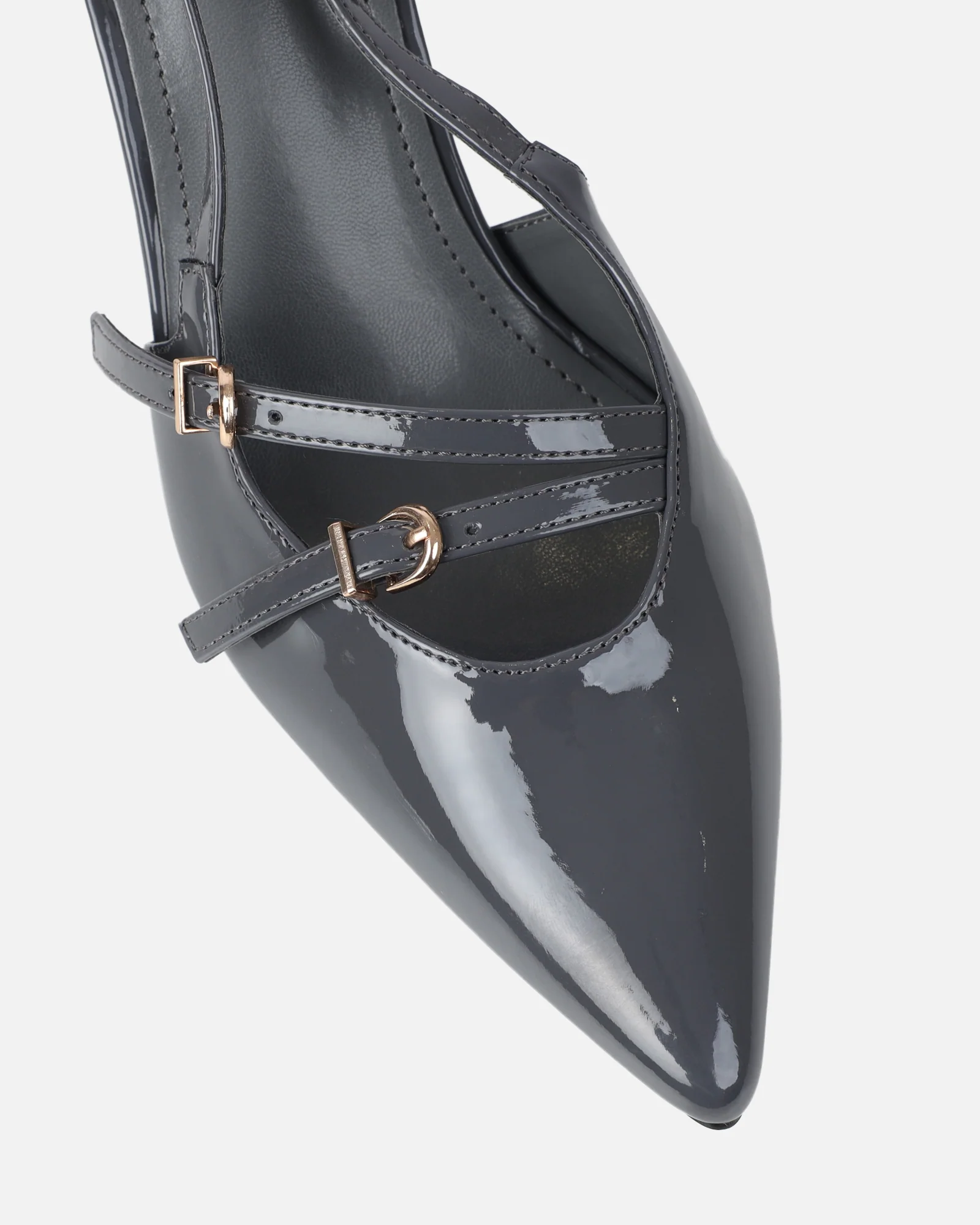 Aksa Grey Patent Sling Back Court Shoes - Image 4