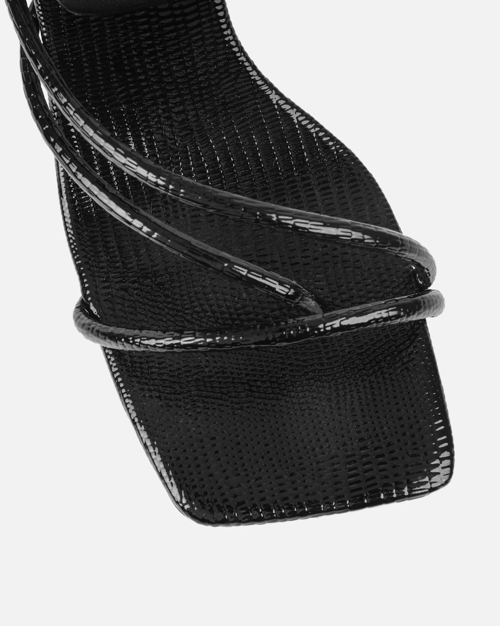 Alii Black Lizard Effect Spiral Mid Heeled Sandals - Image 4