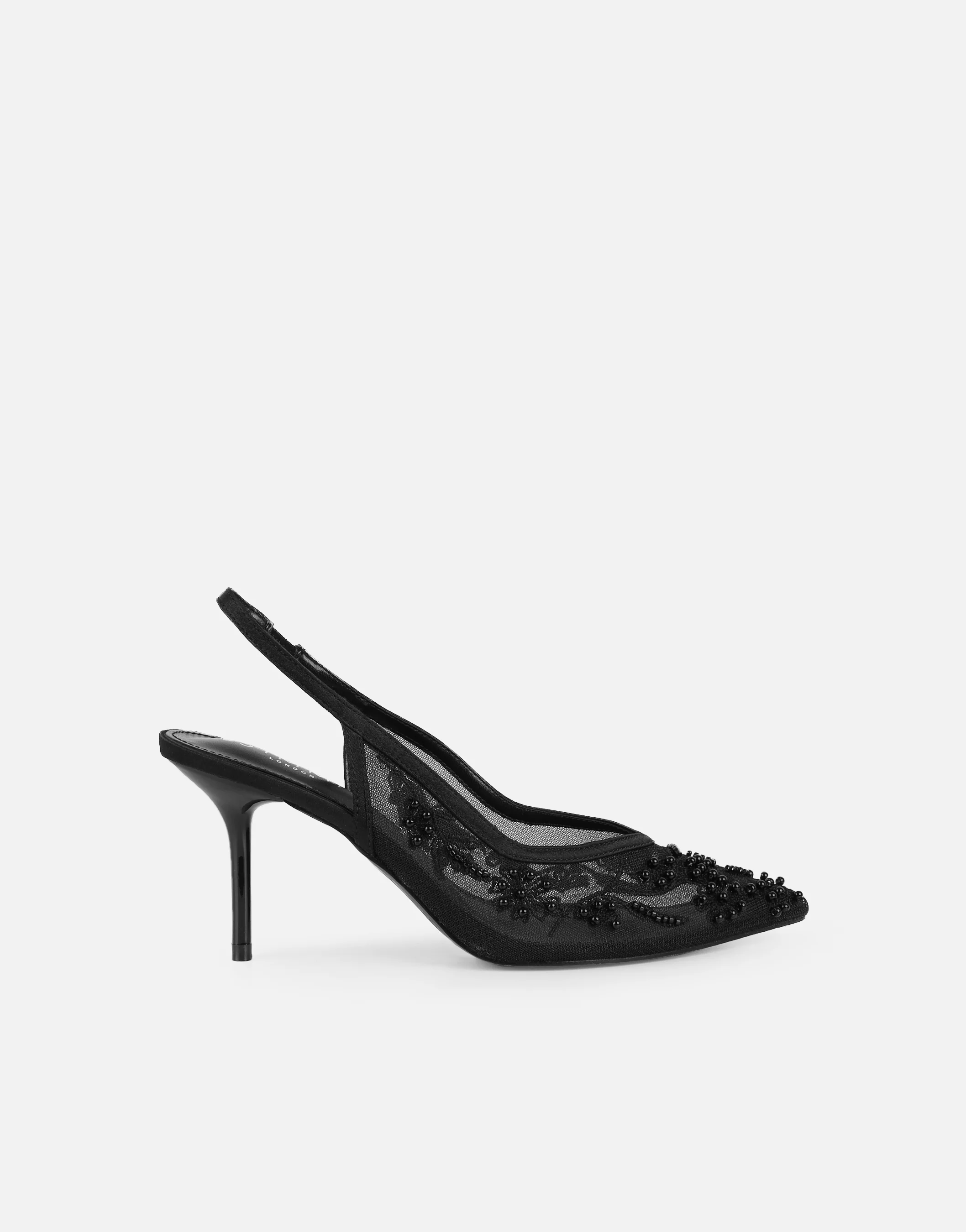 Alizia Black Mesh Embellished Slingback Courts - Image 2