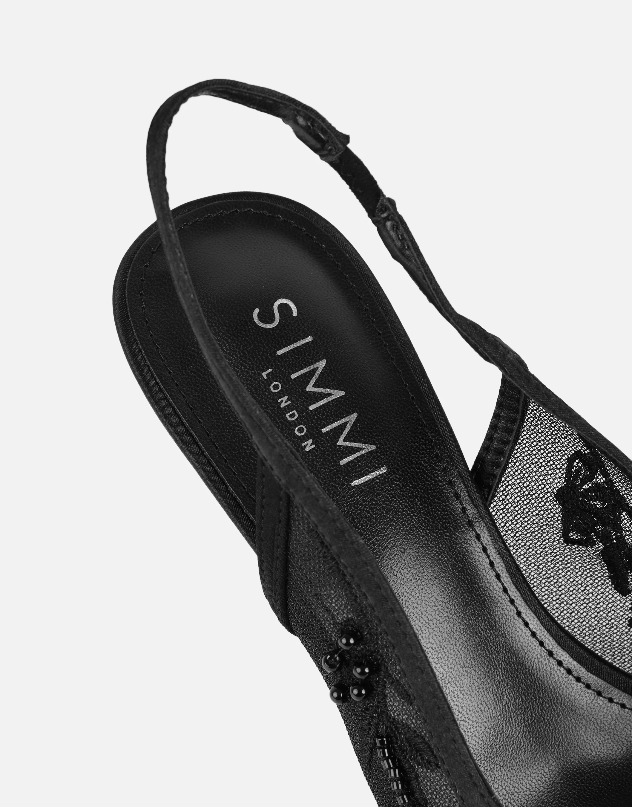 Alizia Black Mesh Embellished Wide Fit Slingback Courts - Image 3