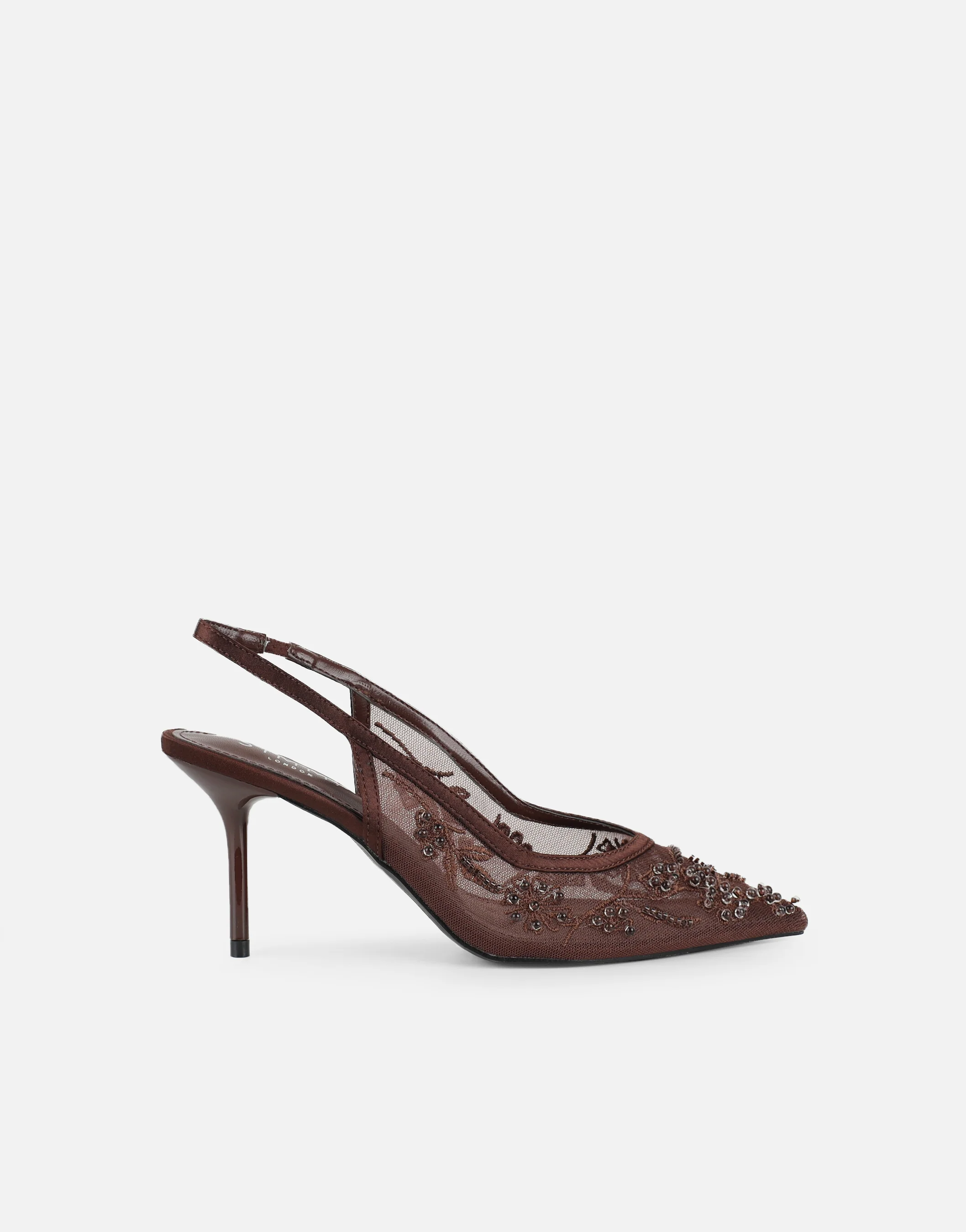 Alizia Brown Mesh Embellished Wide Fit Slingback Courts - Image 2