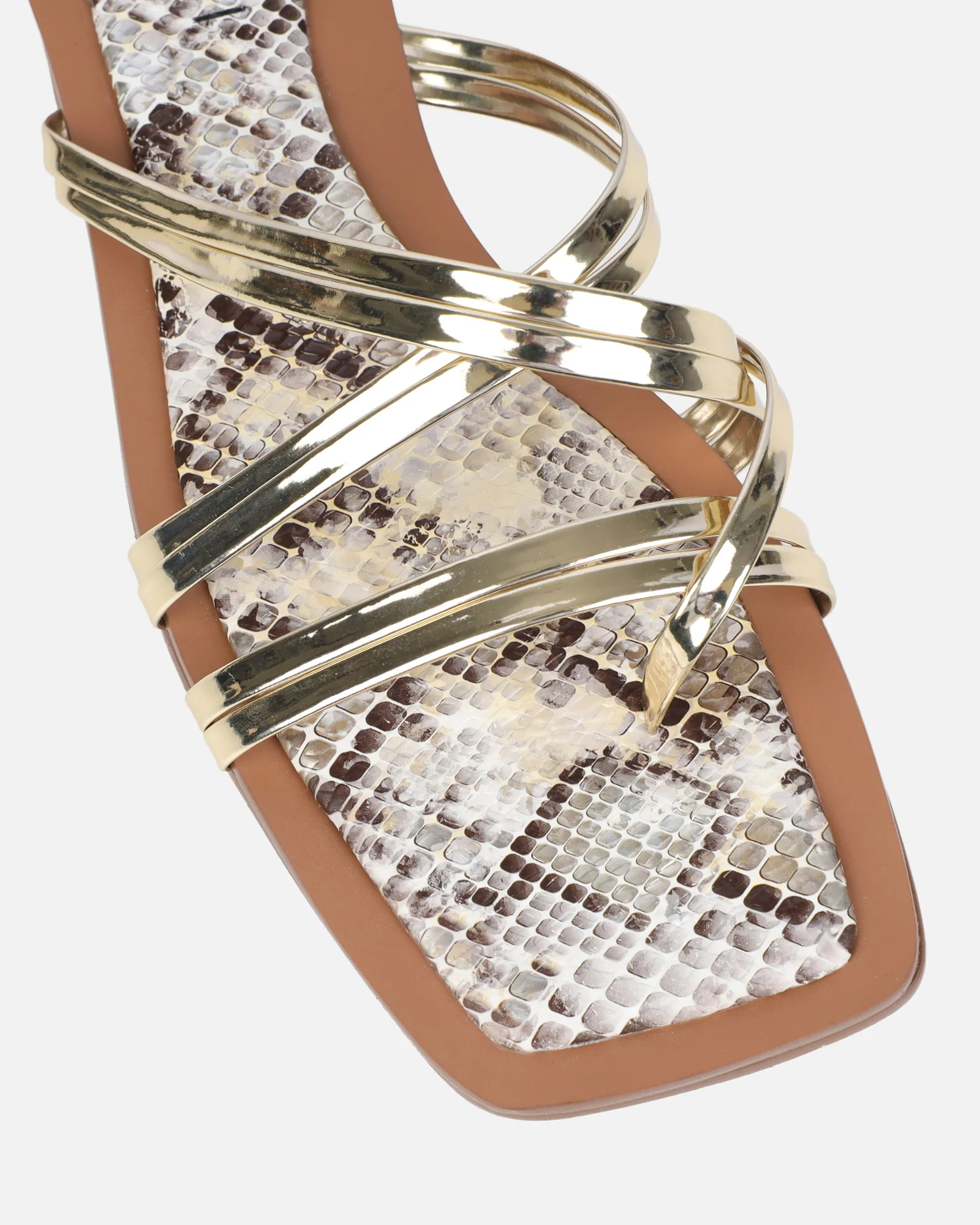 Amethyst Gold Faux Snake Effect Flat Sandals - Image 4
