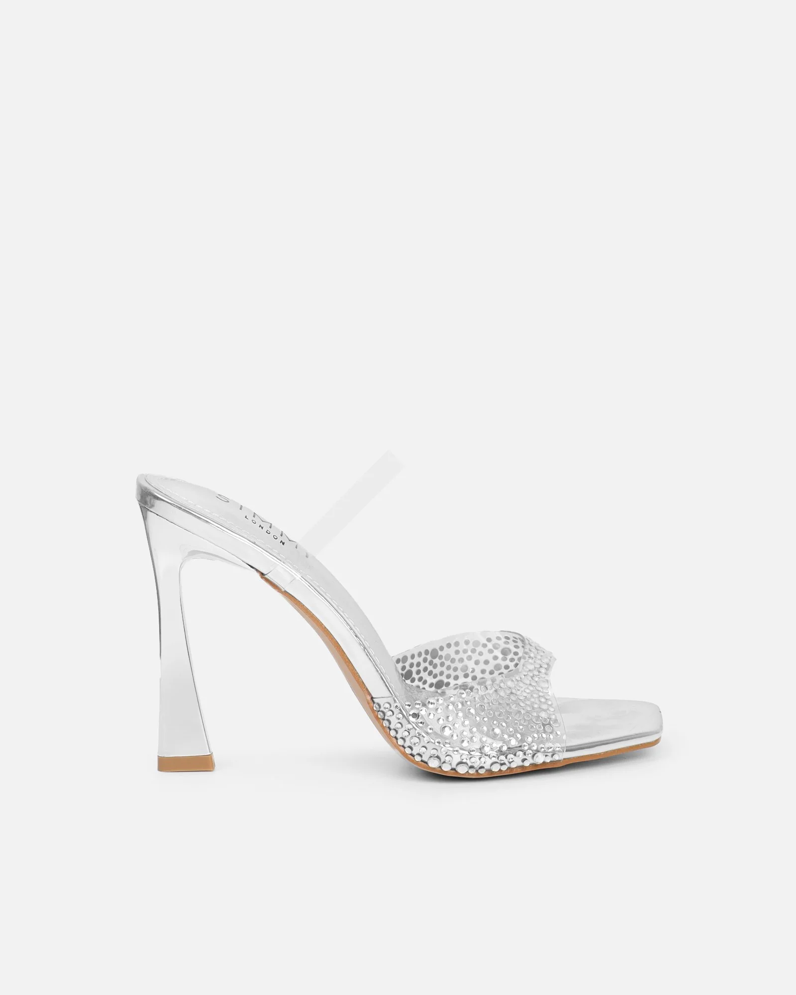 Anouska Silver Mirror Perspex Diamante Mule - Image 2