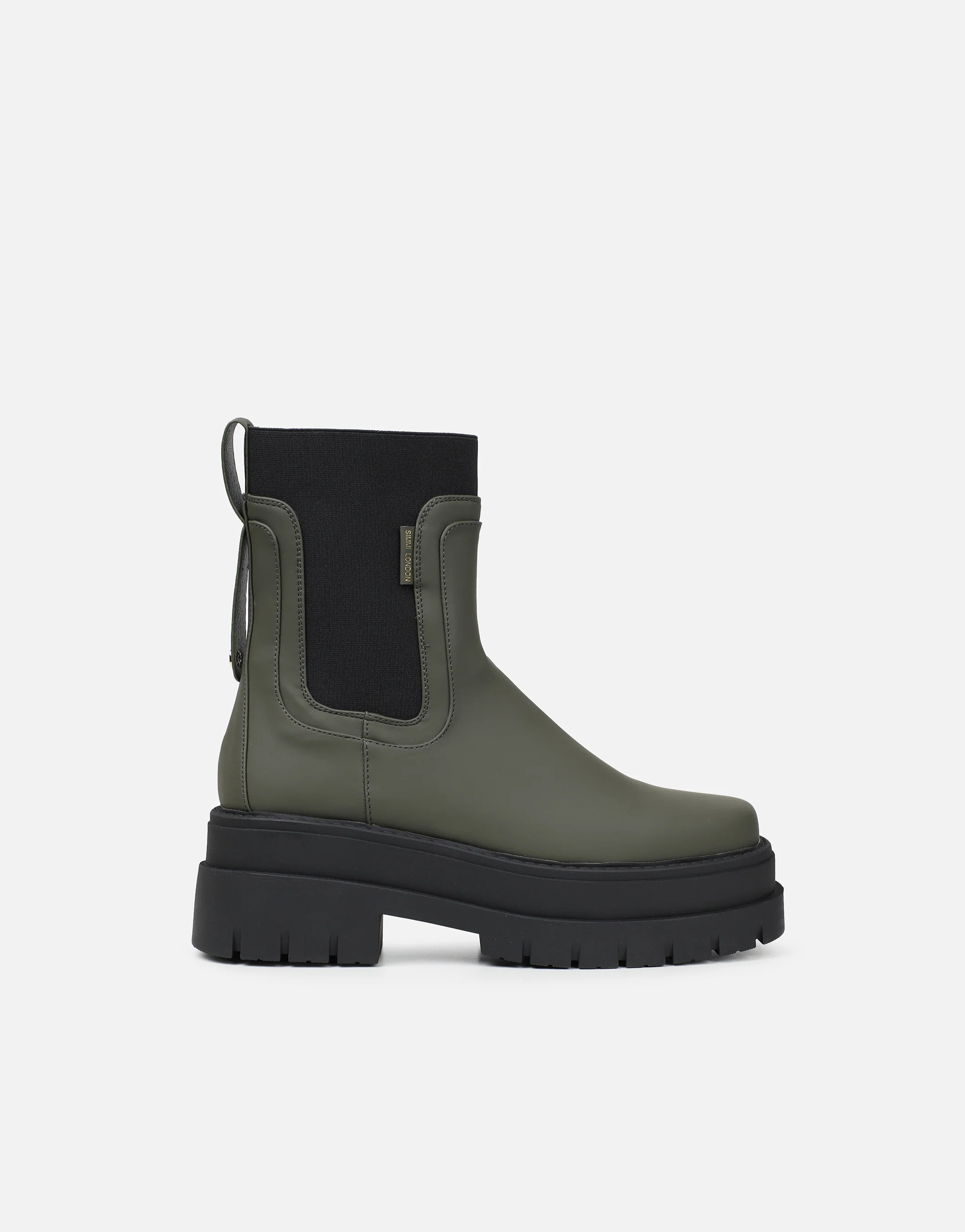 Ansel Khaki Rubberized Contrast Chunky Chelsea Boots - Image 2