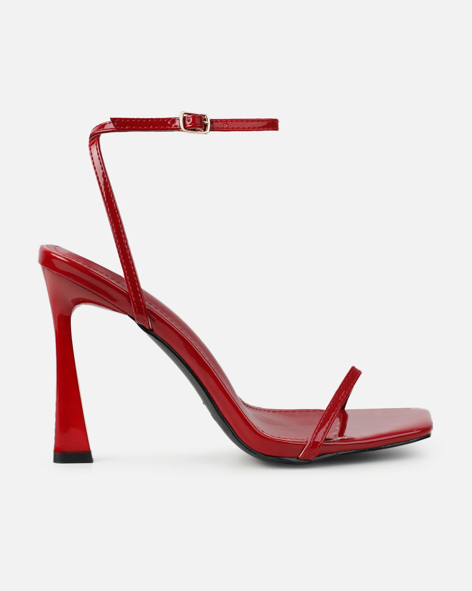 Apple Dark Red Patent Flared Heeled Sandals - Image 3