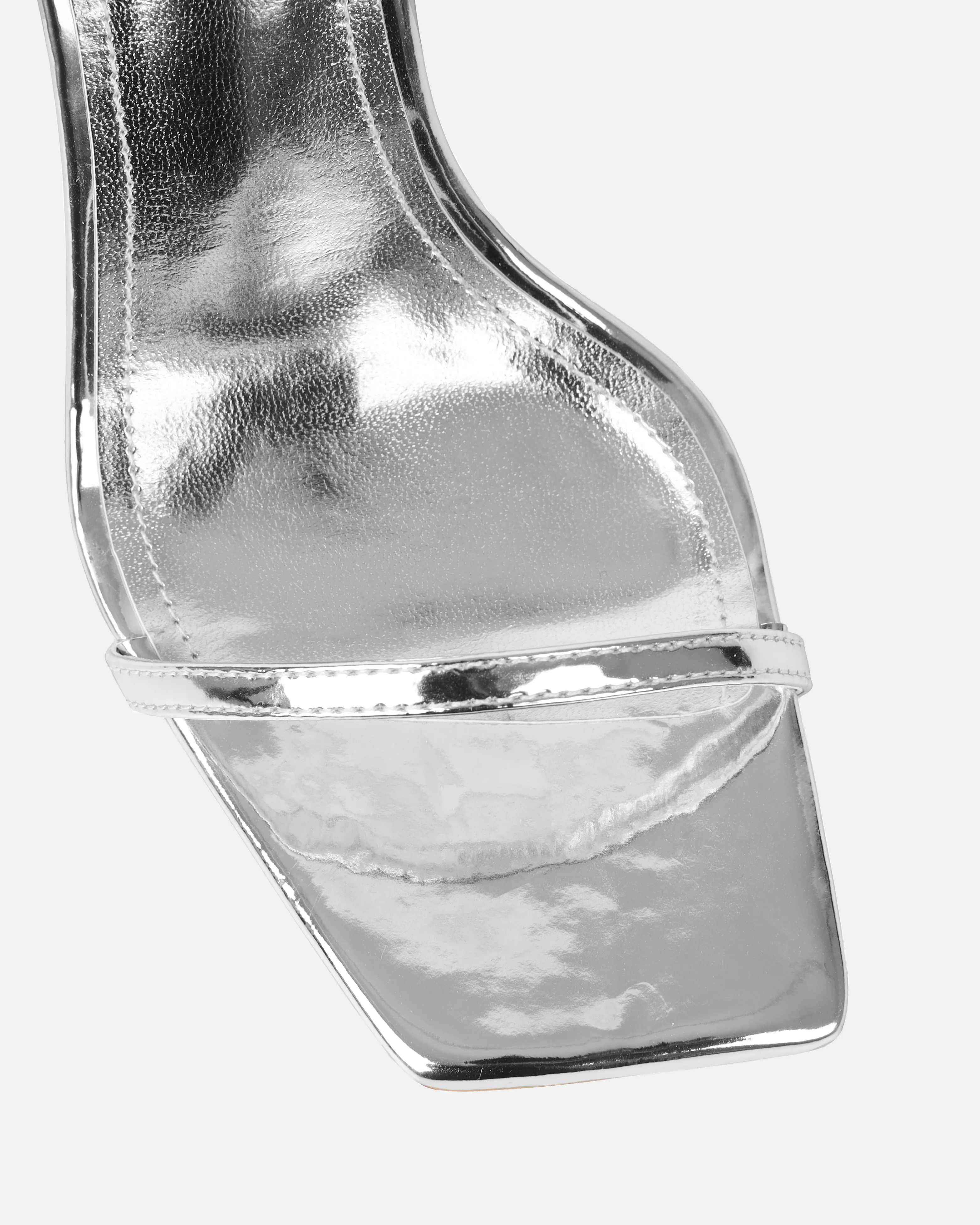 Apple Silver Mirror Flared Heeled Sandals - Image 4