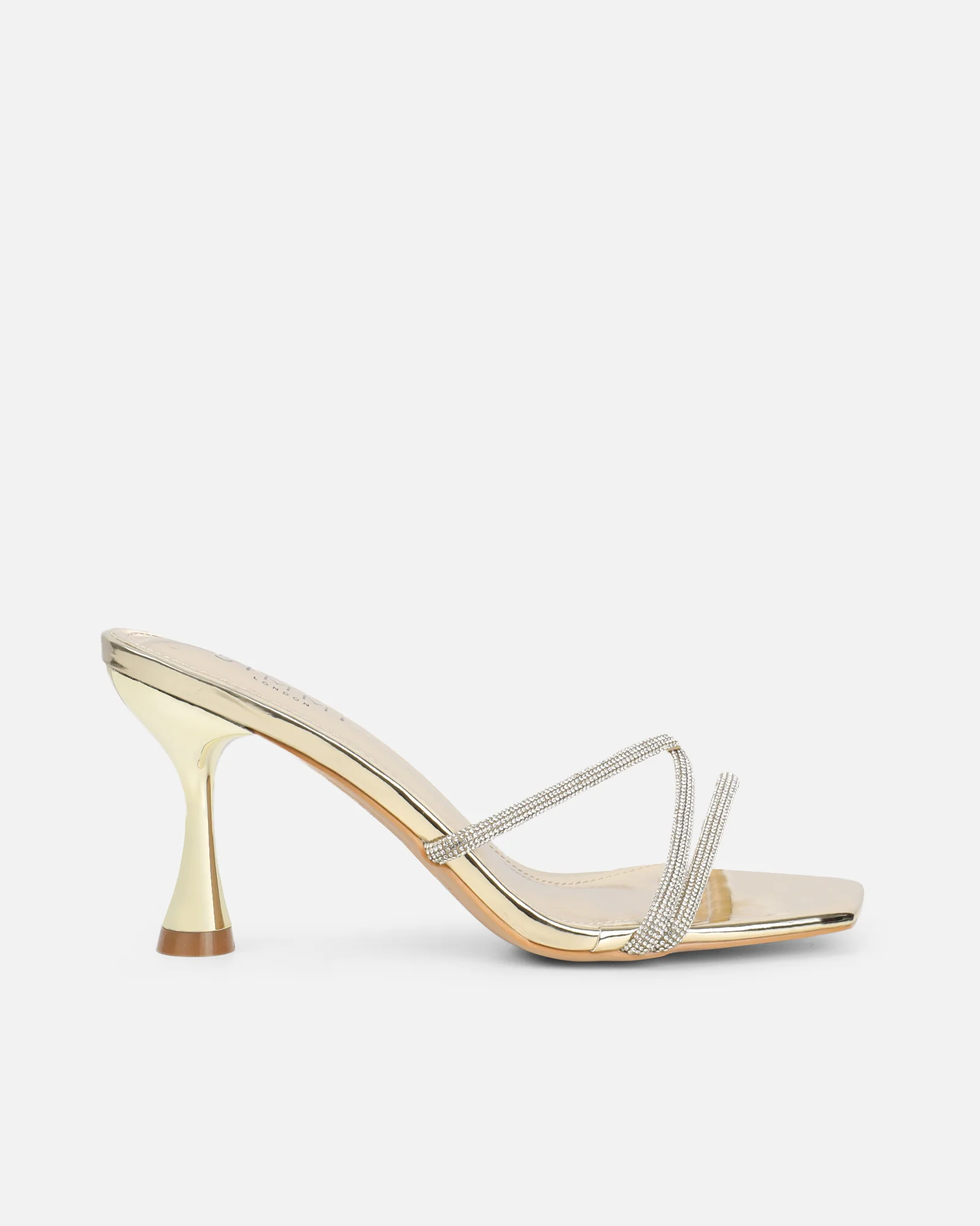 Aubria Gold Mirror Diamante Mid Heeled Sandals - Image 2