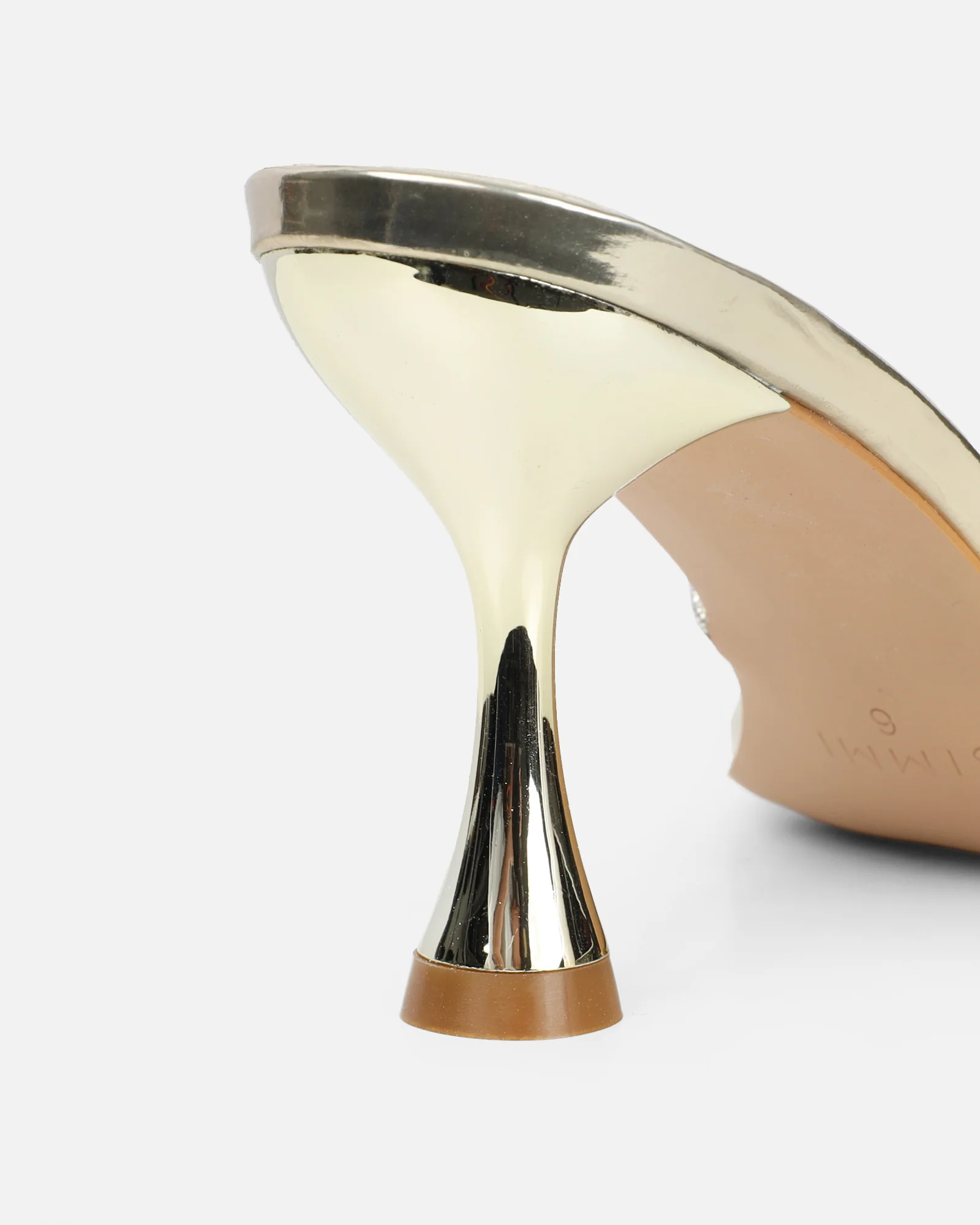 Aubria Gold Mirror Diamante Mid Heeled Sandals - Image 3