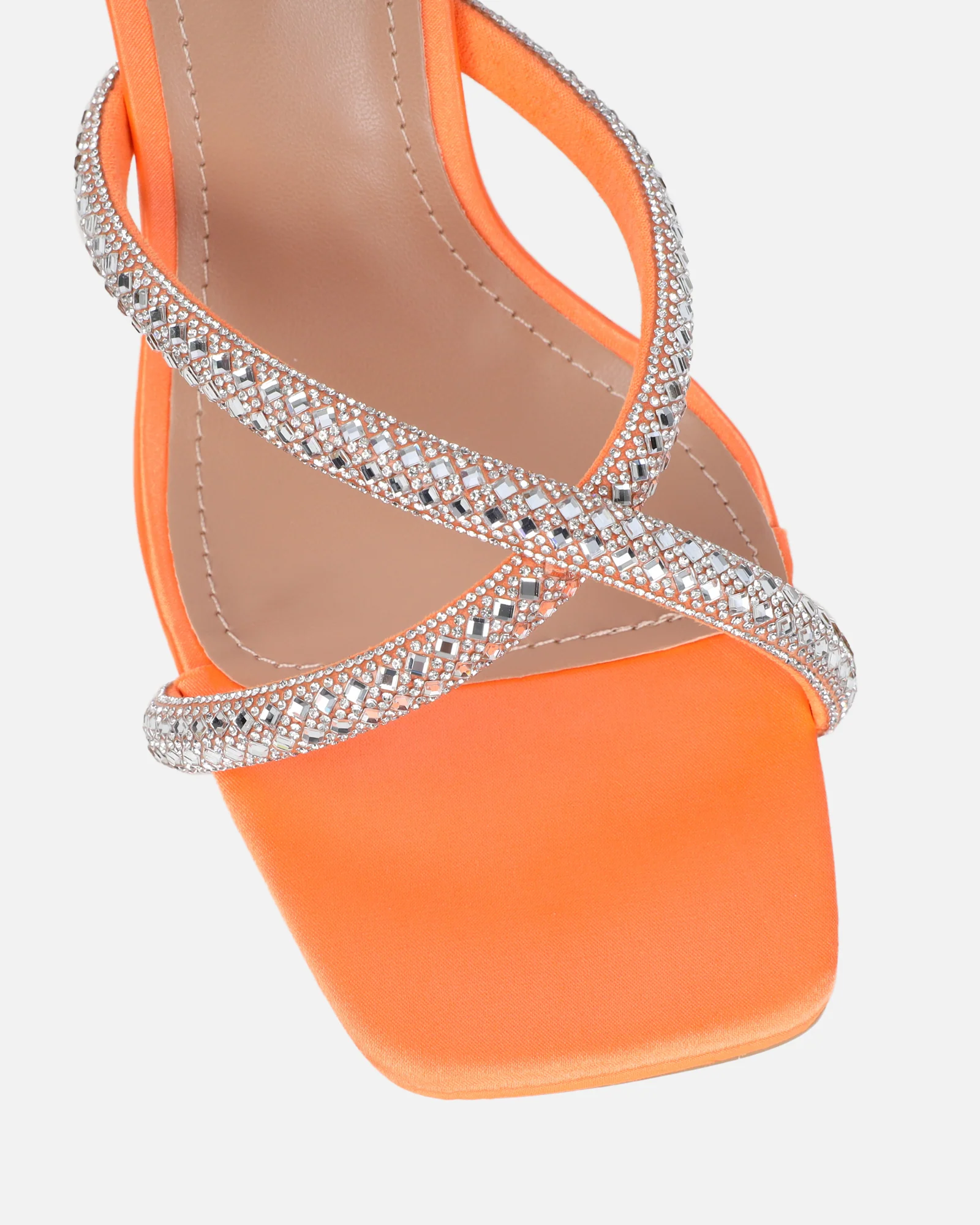 Aubriella Orange Satin Diamante Mule Heeled Sandals - Image 4