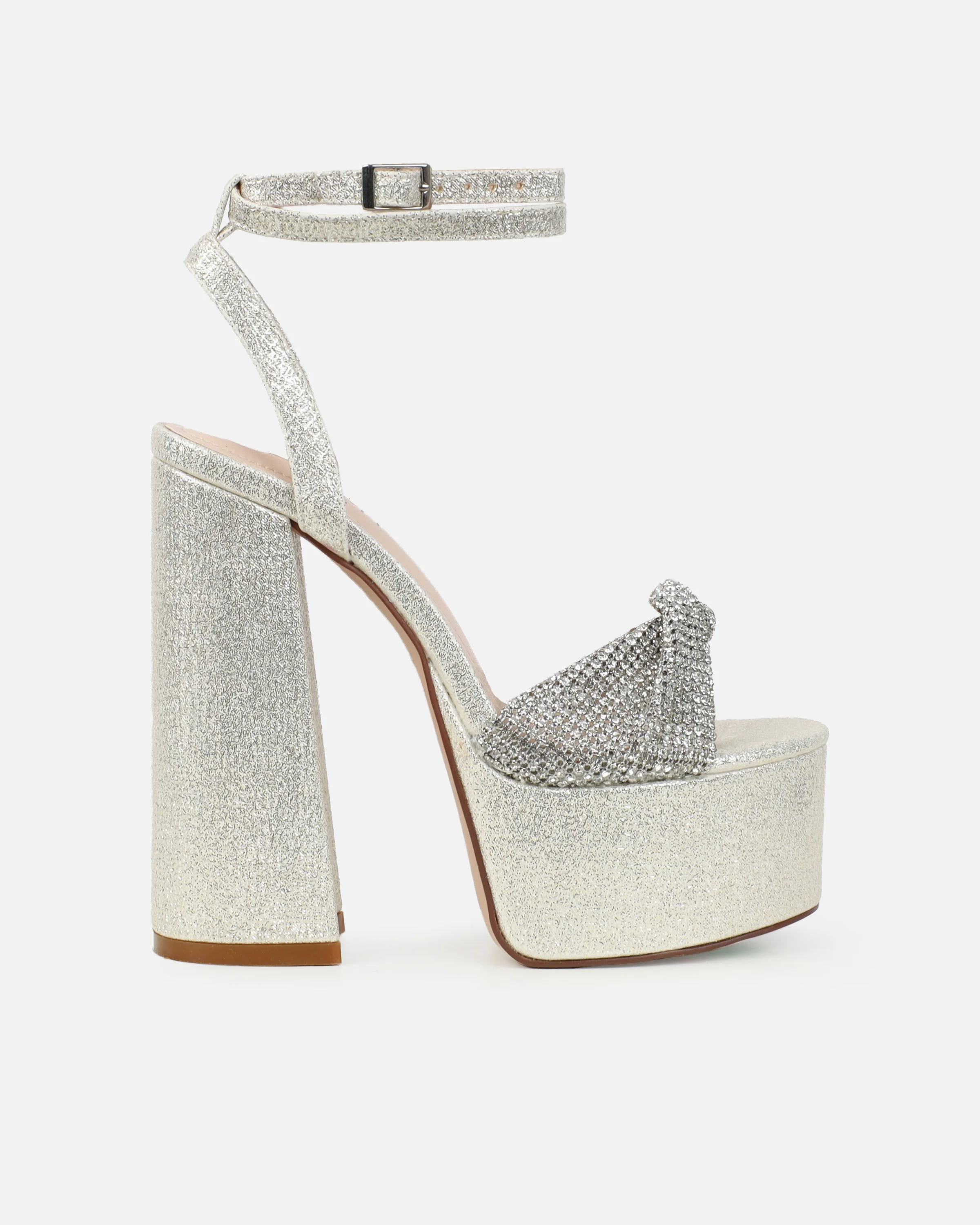 Avery Silver Shimmer Diamante Platform Heeled Sandals - Image 2