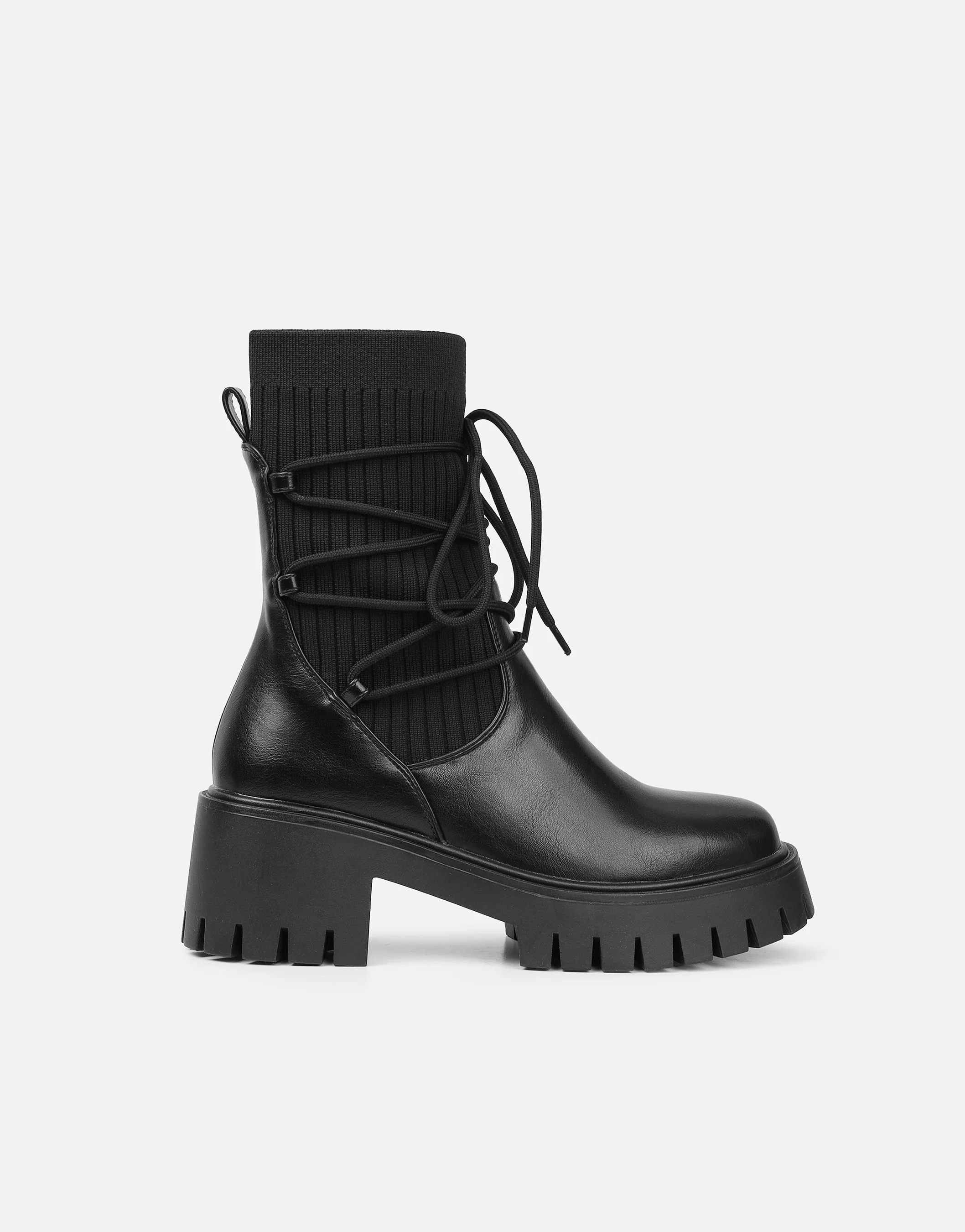 Bance Black Chunky Lace Detail Boots - Image 2