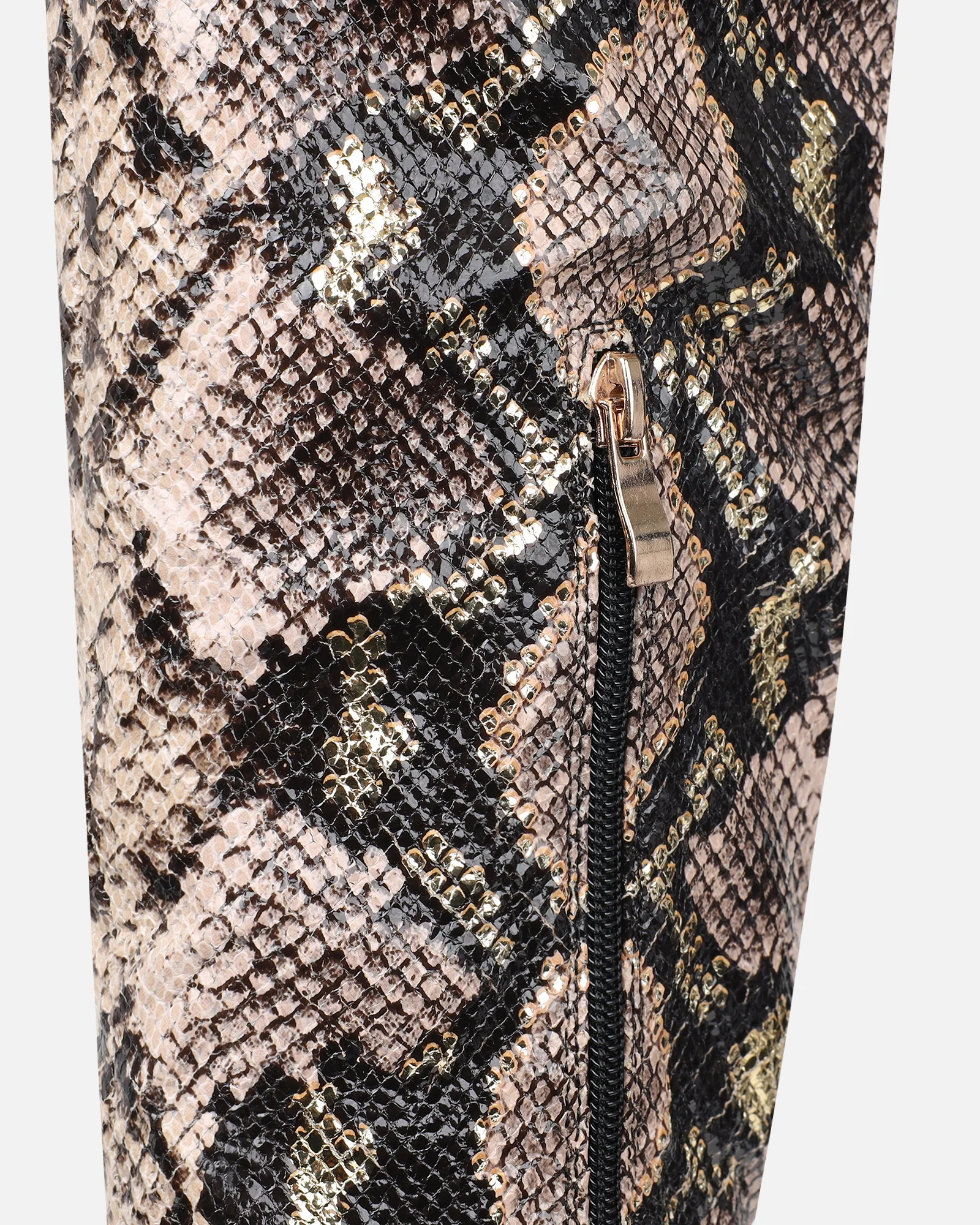 Bentoni Beige Snake Effect Knee Boots - Image 3