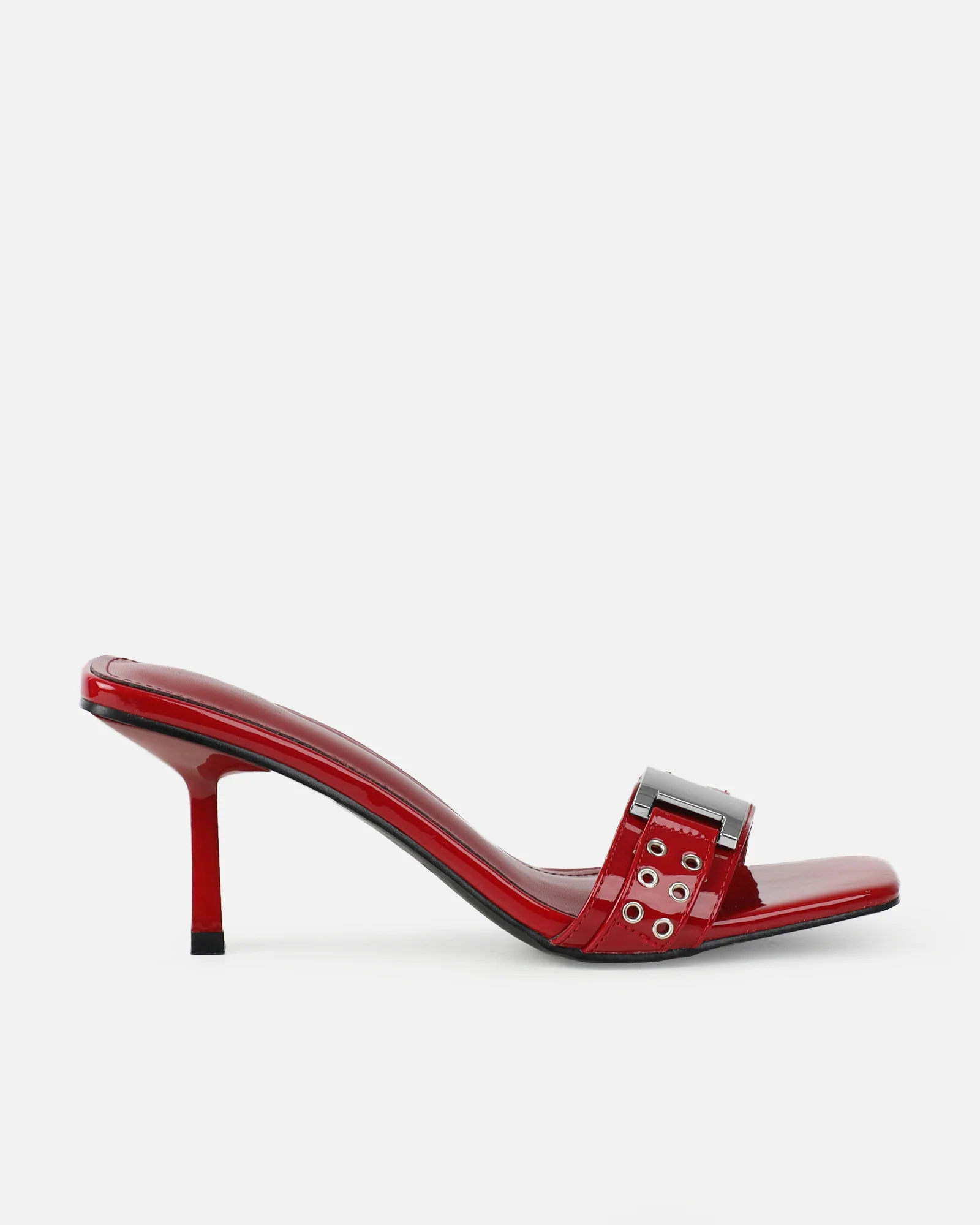 Bexley Dark Red Strap Detail Heeled Mules - Image 2