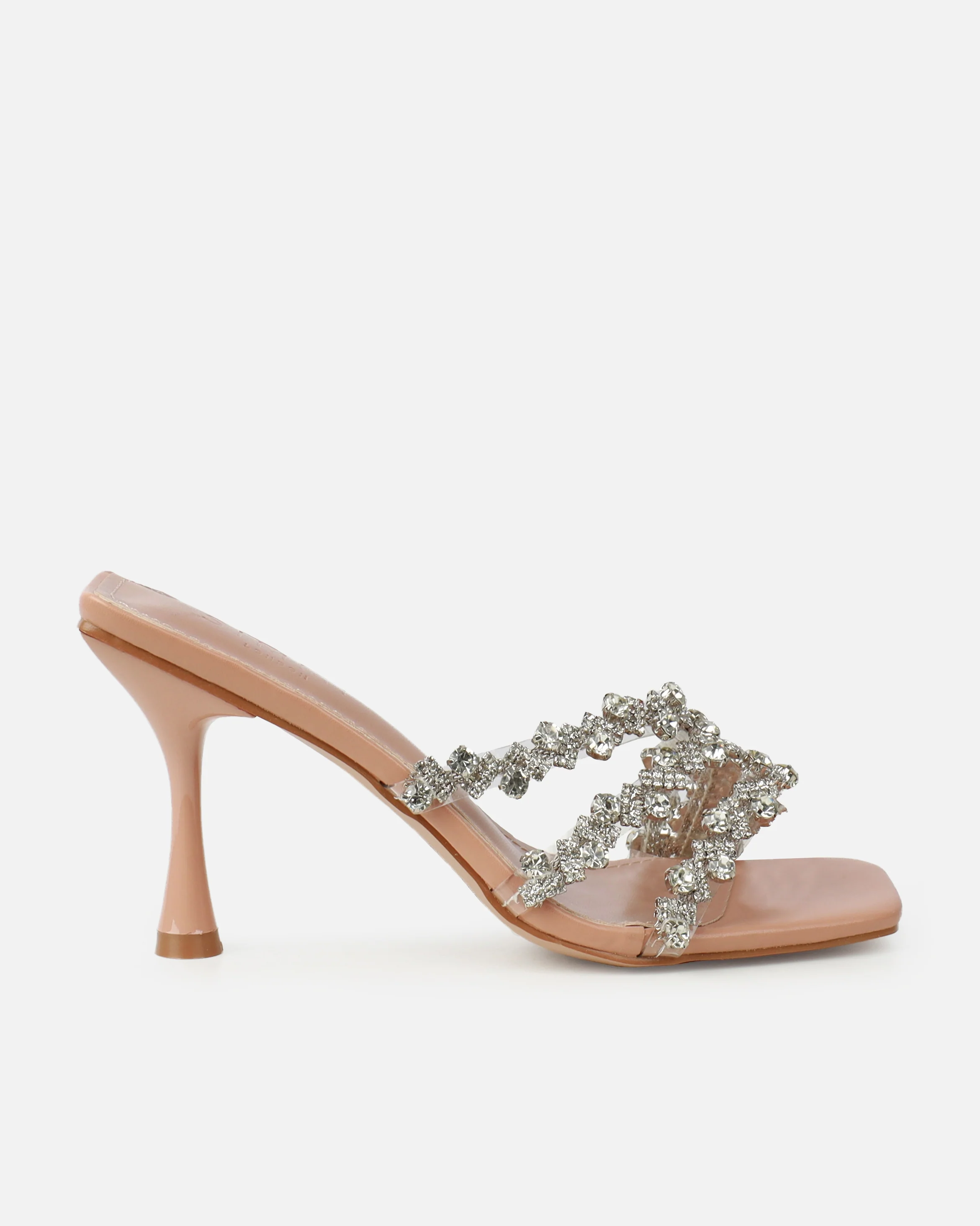 Blushing Nude Diamante Mid Heel Mules - Image 2
