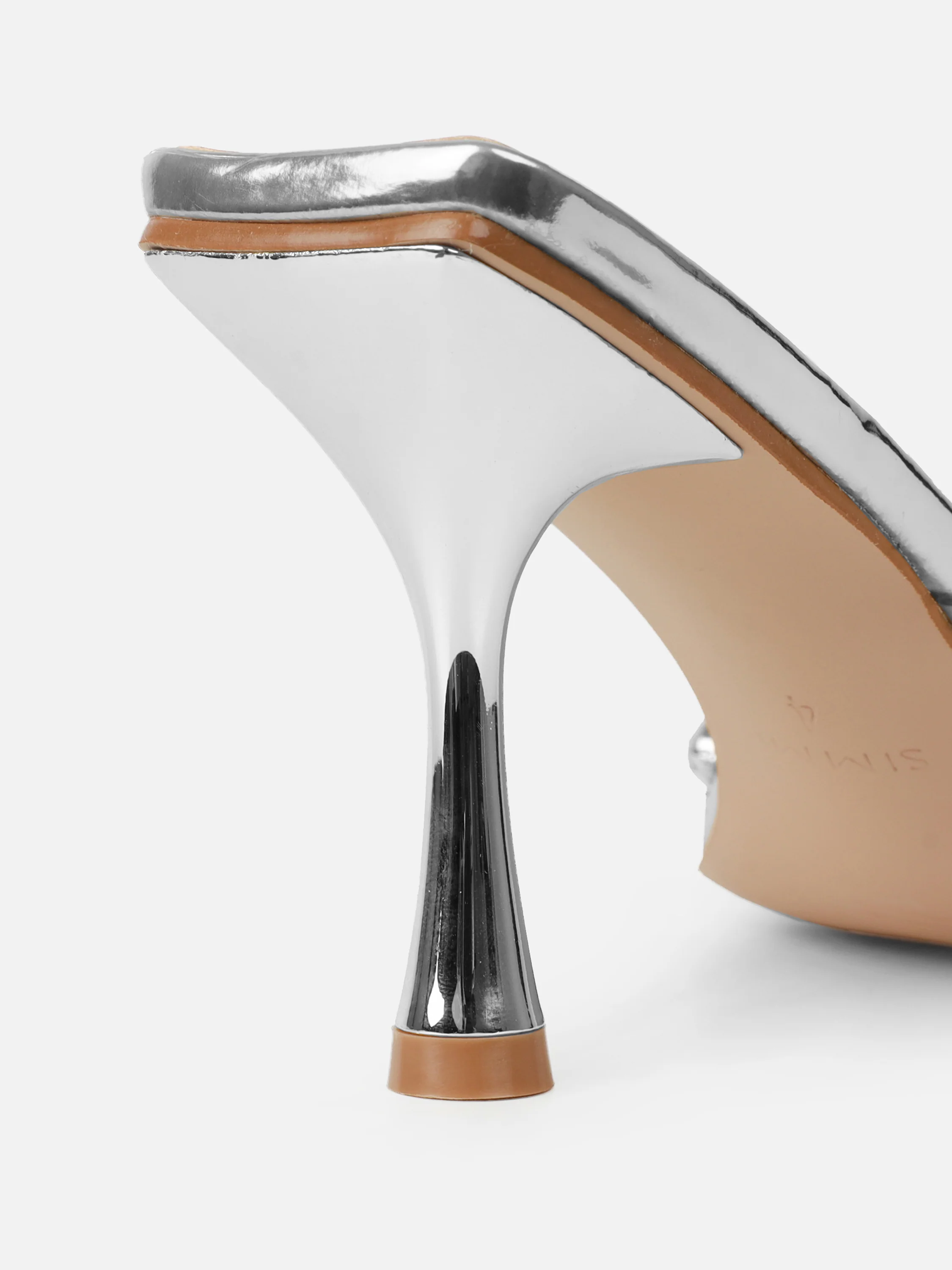 Blushing Silver Mirror Diamante Wide Fit Mid Heel Mules - Image 3
