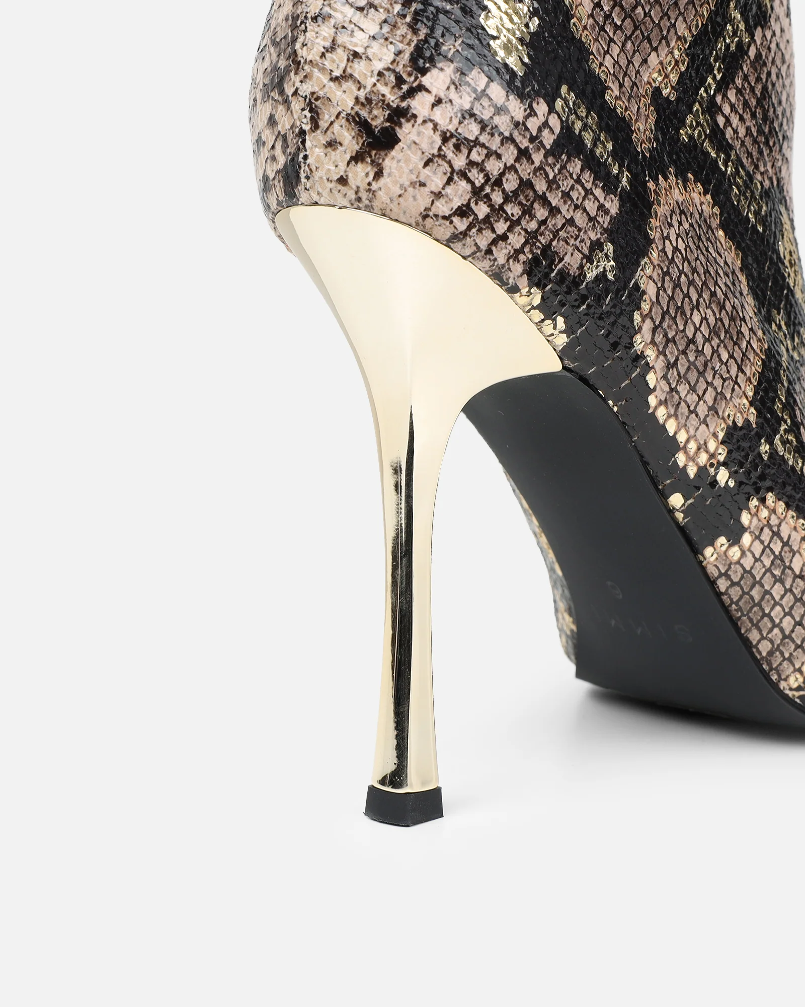 Brette Beige Snake Effect Ruched Heeled Boots - Image 3