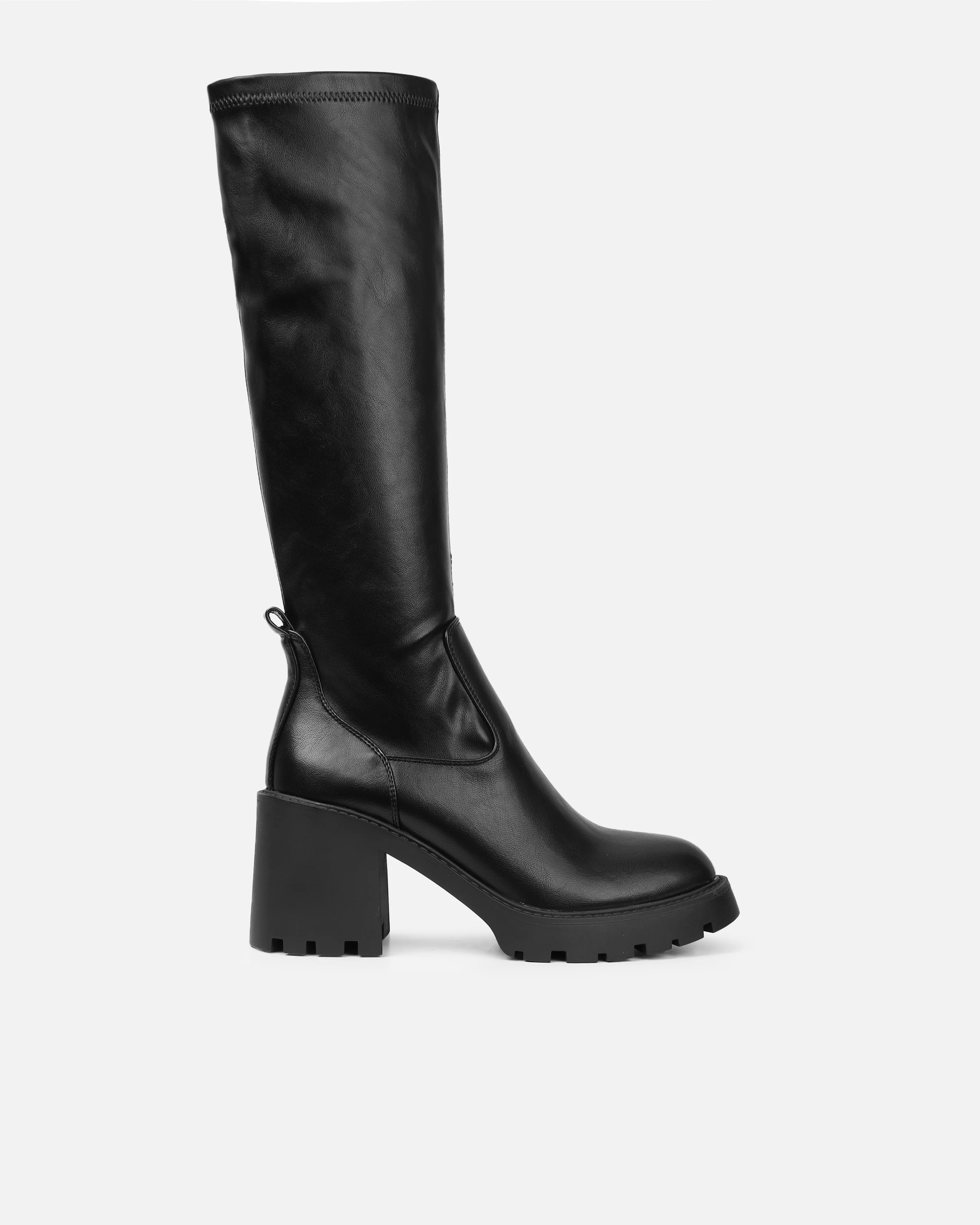 Bryce Black Stretch Knee High Chunky Boots - Image 2