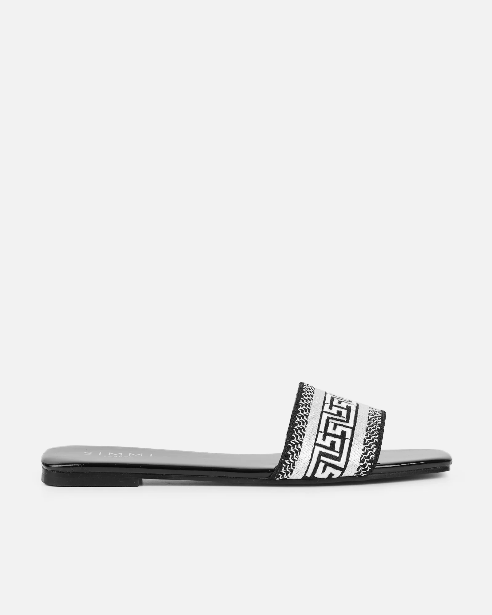 Cali Black Patent Embroidered Slide Sandals - Image 2