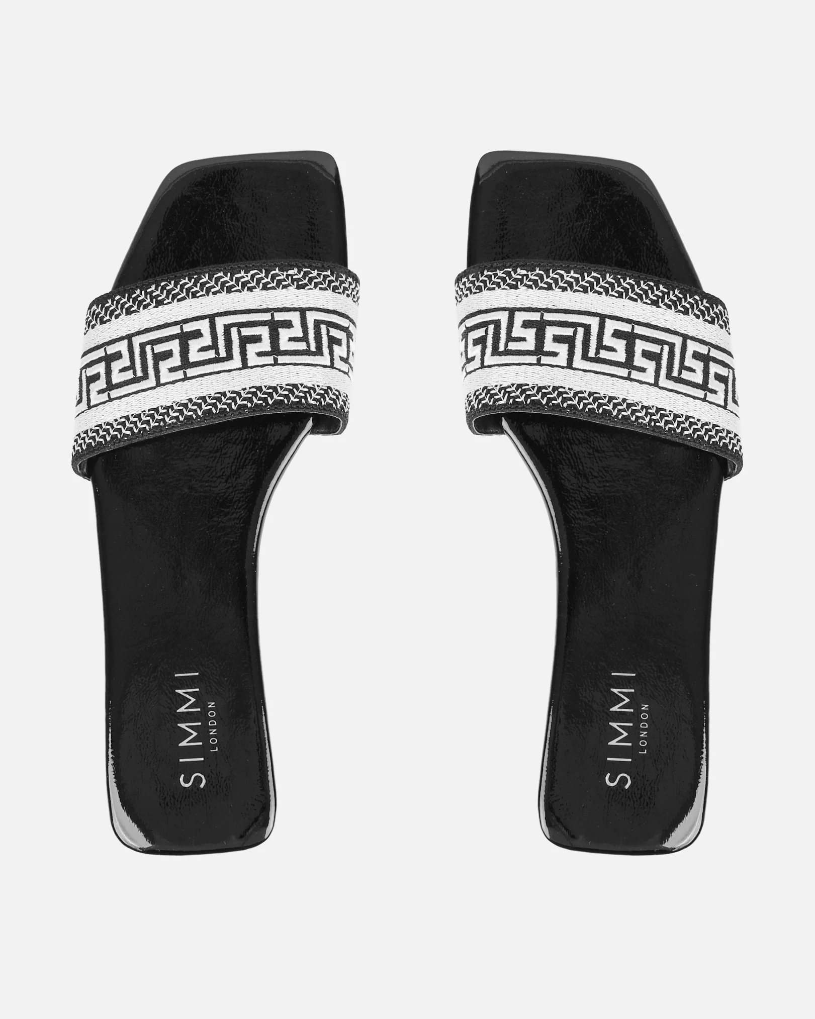 Cali Black Patent Embroidered Slide Sandals - Image 3
