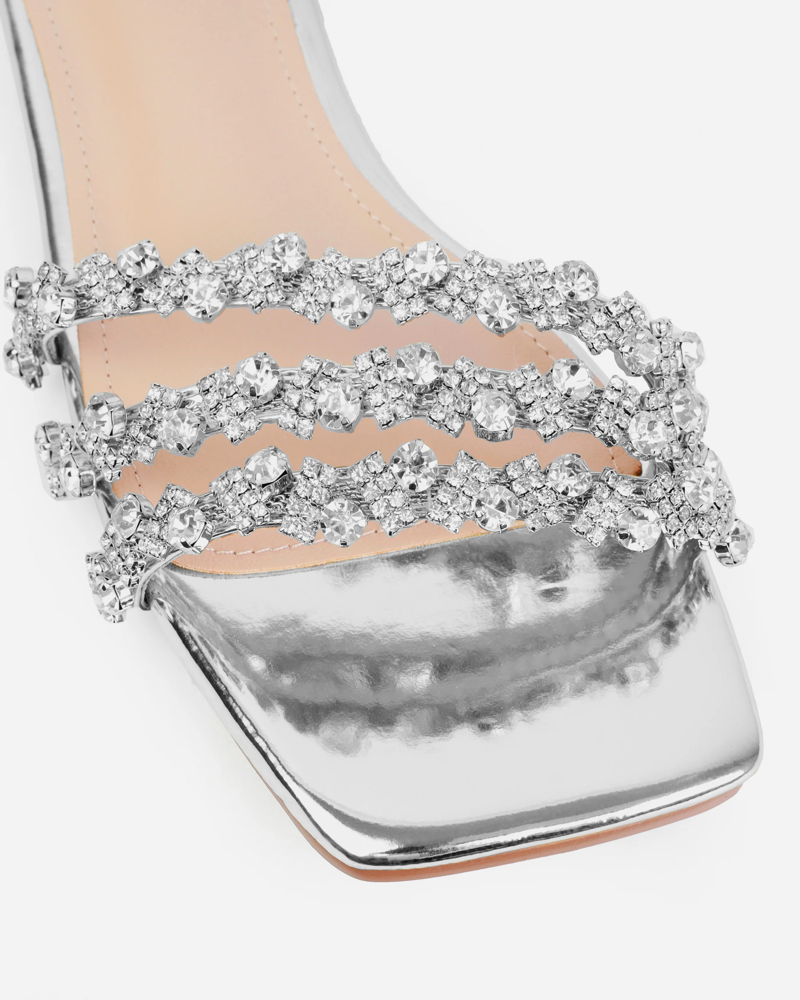 Capri Wide Fit Silver Mirror Diamante Flat Sandals - Image 4