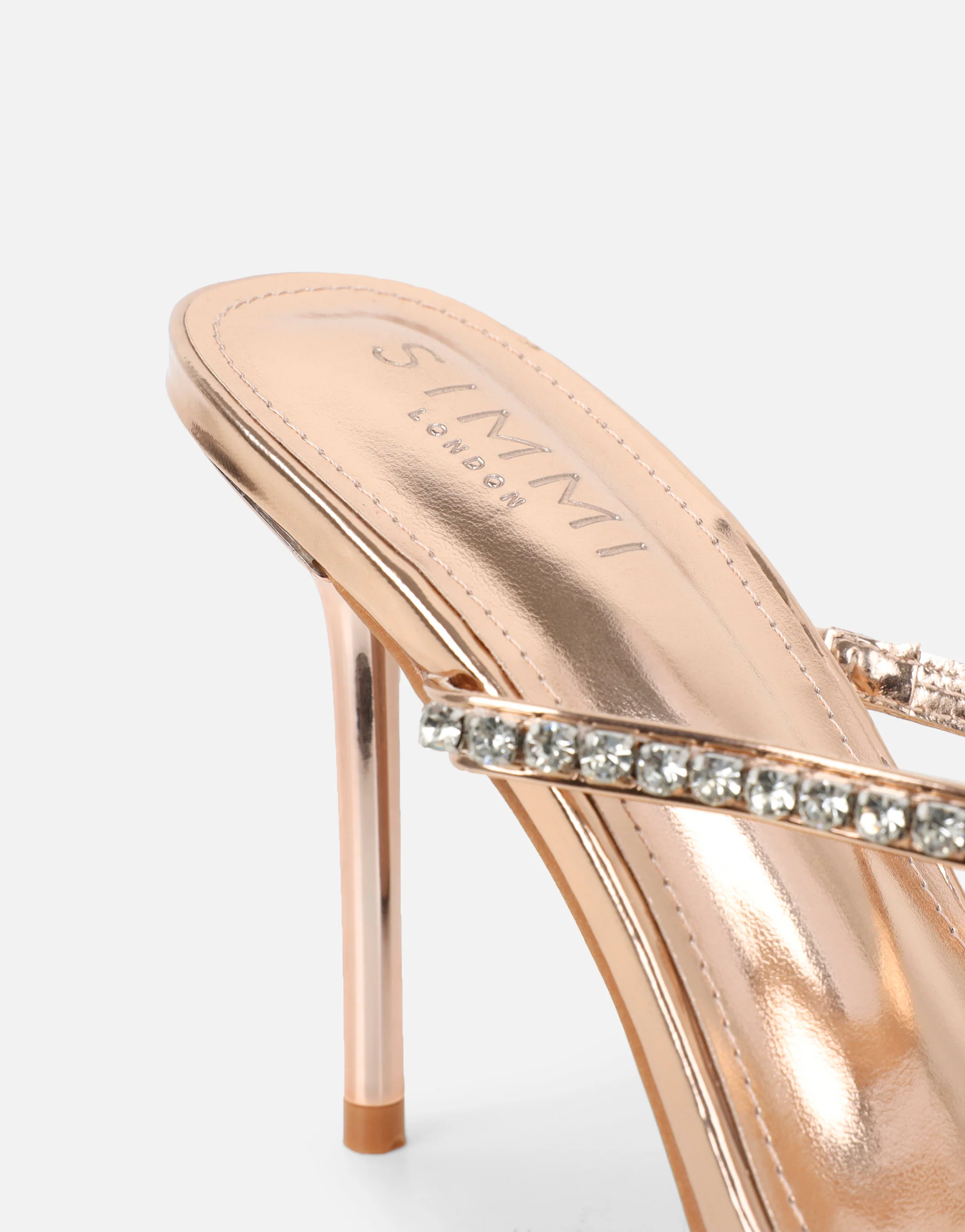 Carnie Rose Gold Metallic Diamante Mules - Image 3