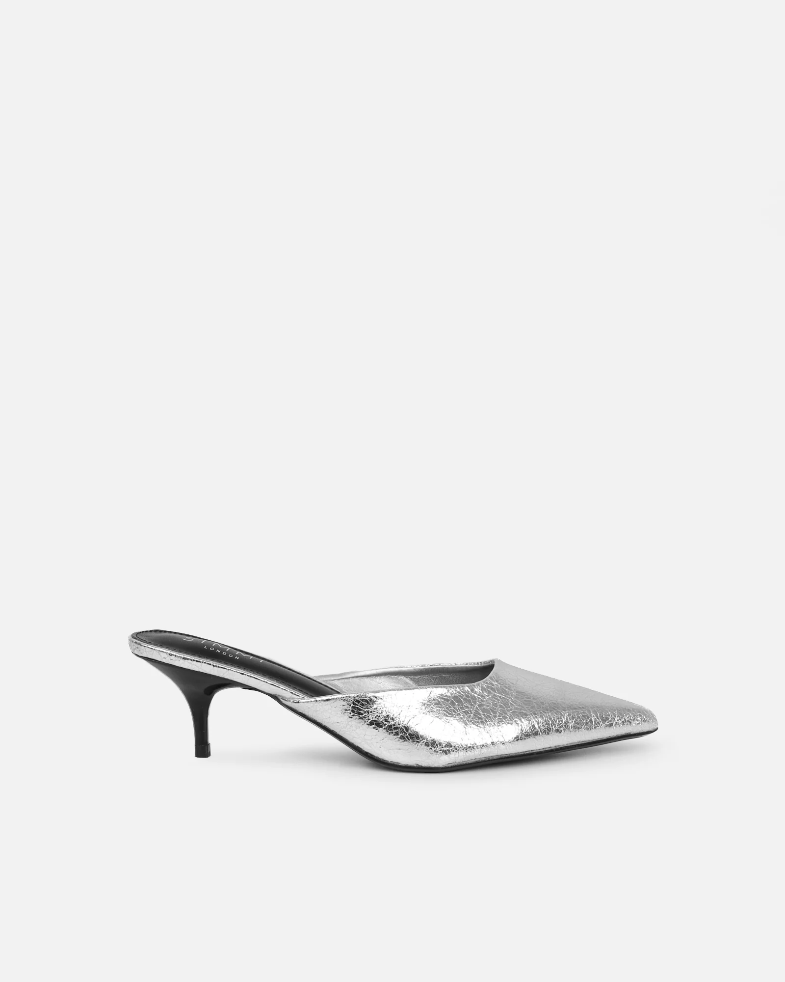 Carson Silver Cracked Kitten Heeled Mules - Image 2