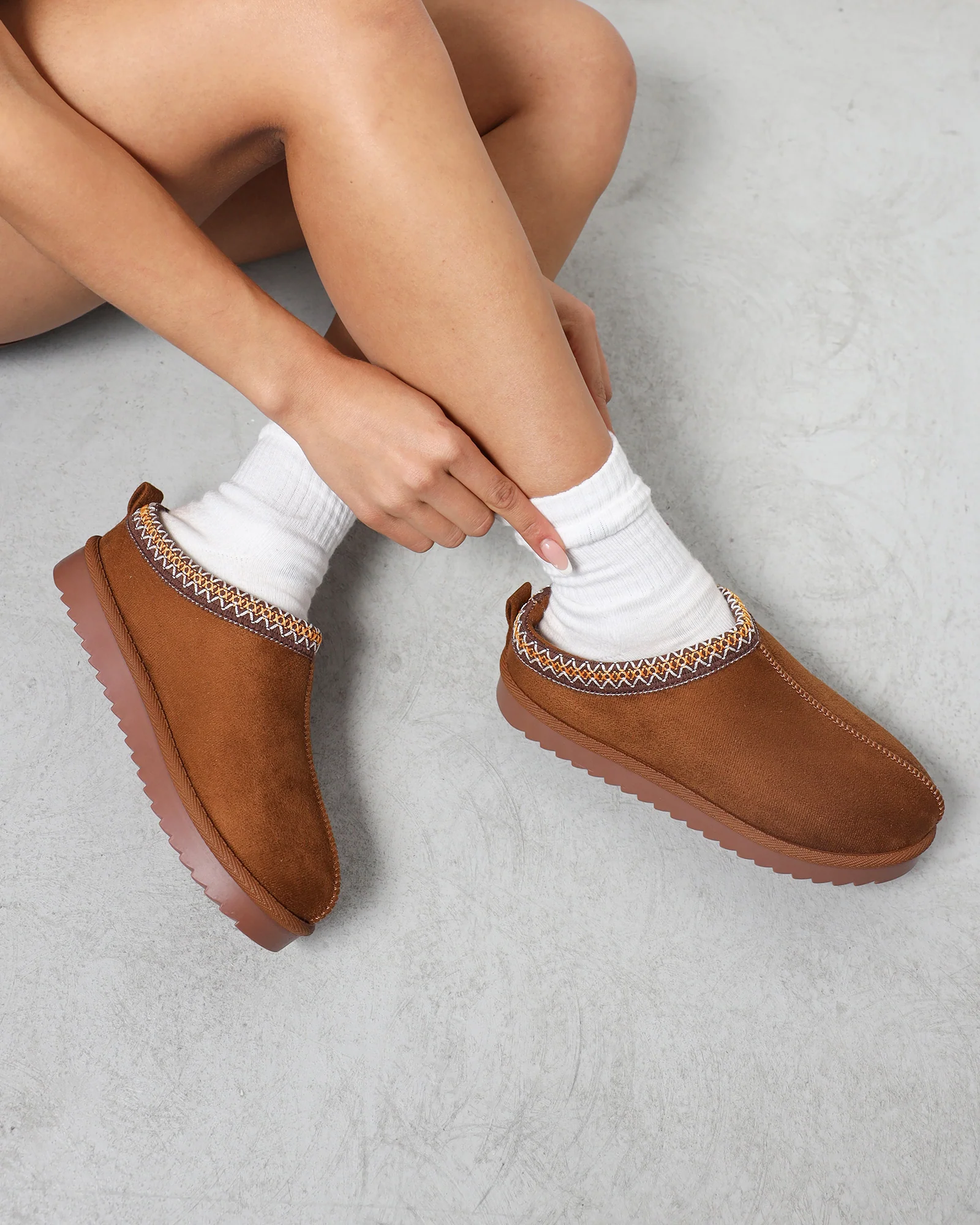Cece Camel Faux Suede Slippers