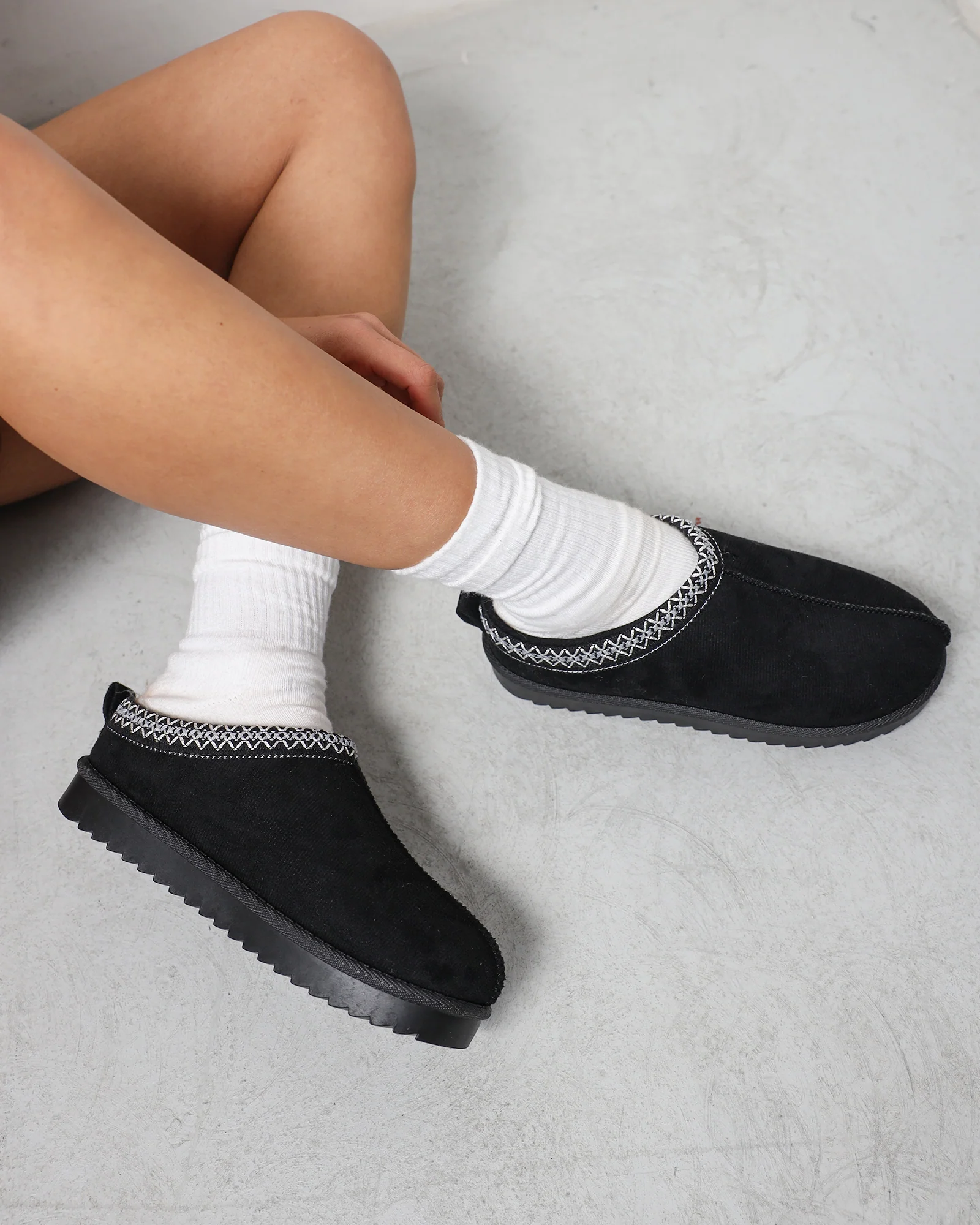 Cece Black Faux Suede Slippers