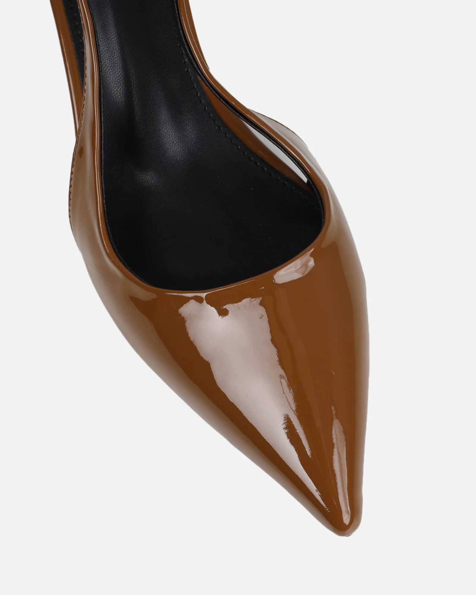 Cecily Olive Brown Patent Low Sling Back Court Shoes - Image 4