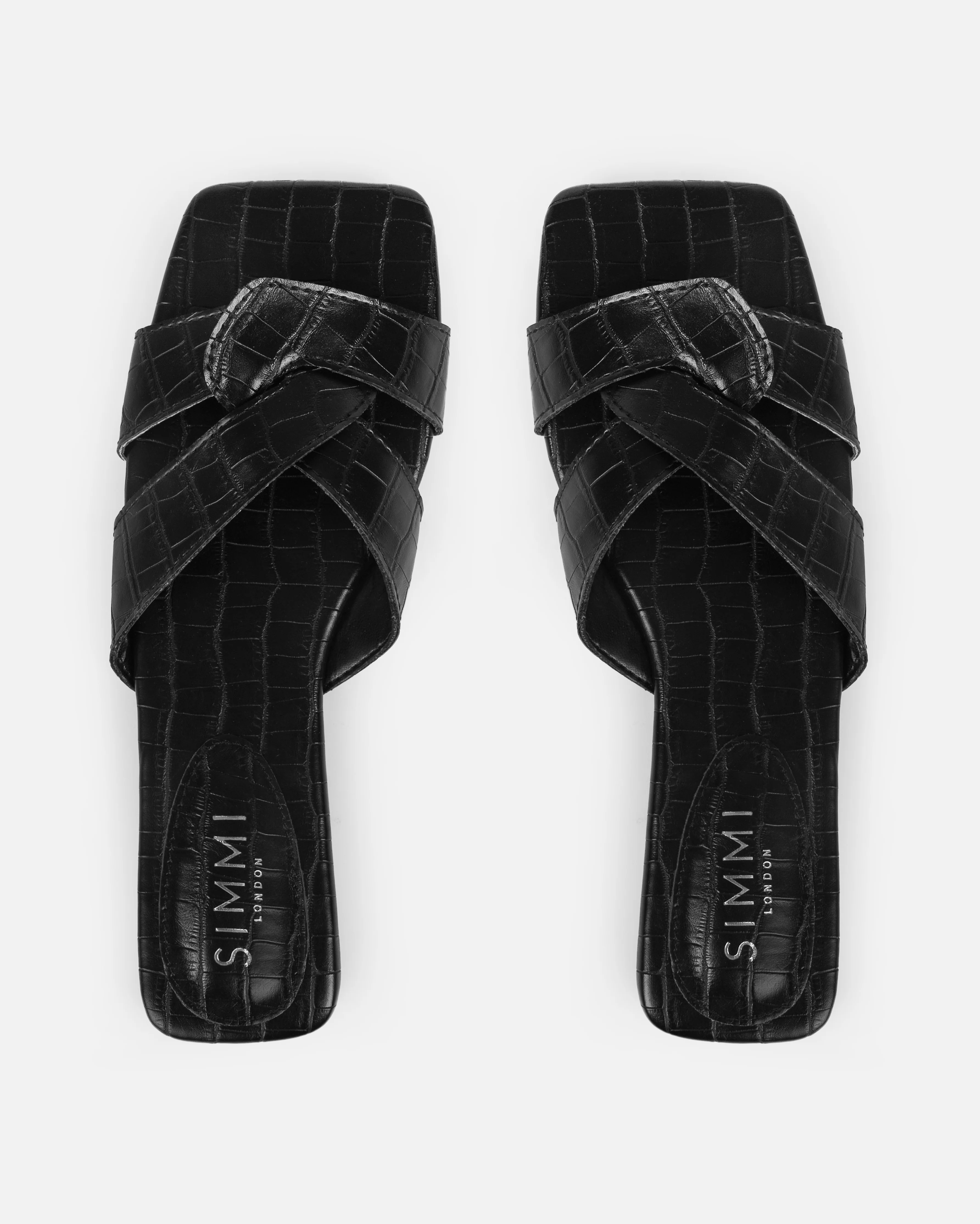 Cherie Black Faux Croc Print Flat Sandals - Image 3