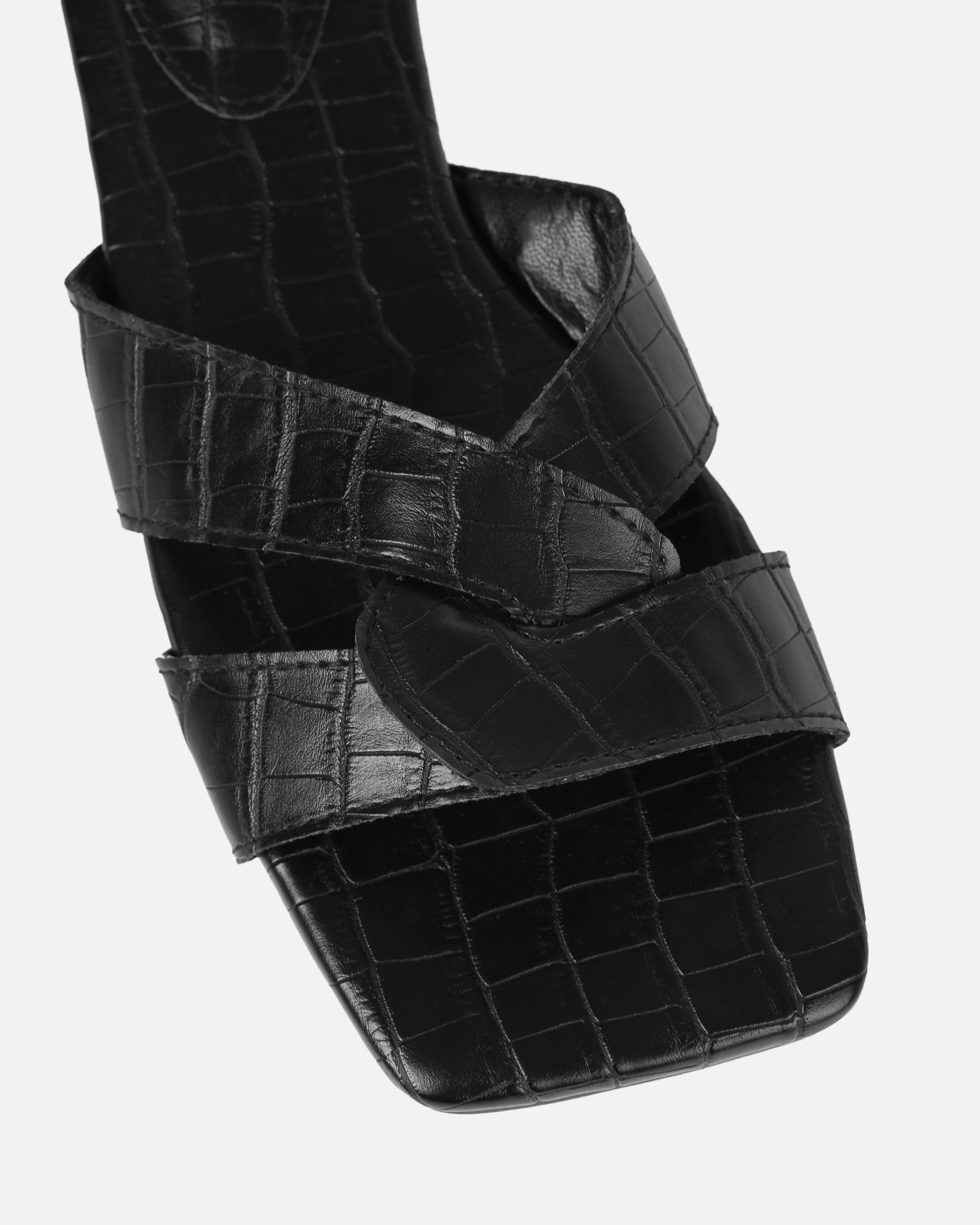 Cherie Black Faux Croc Print Flat Sandals - Image 4