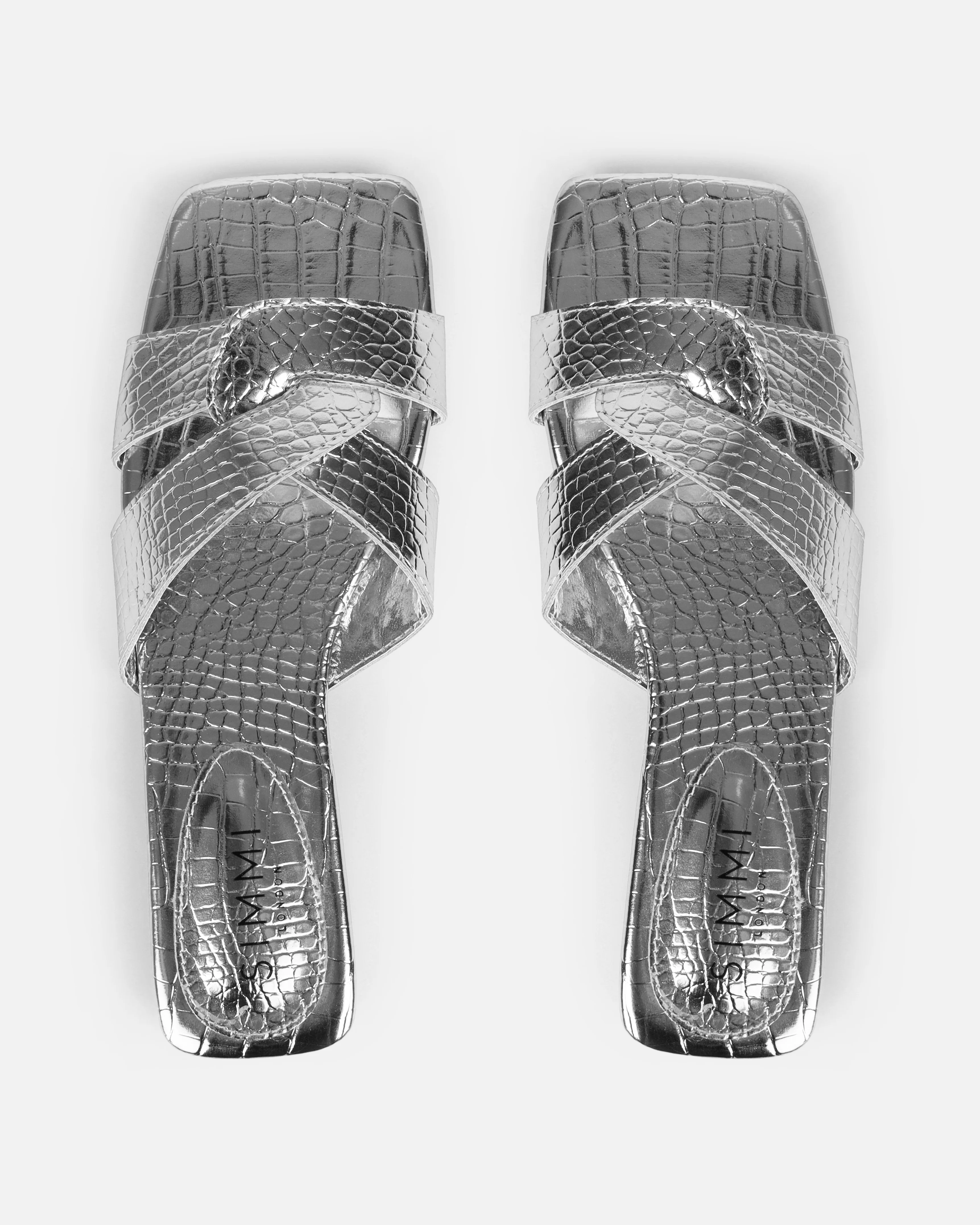 Cherie Silver Faux Croc Print Flat Sandals - Image 3