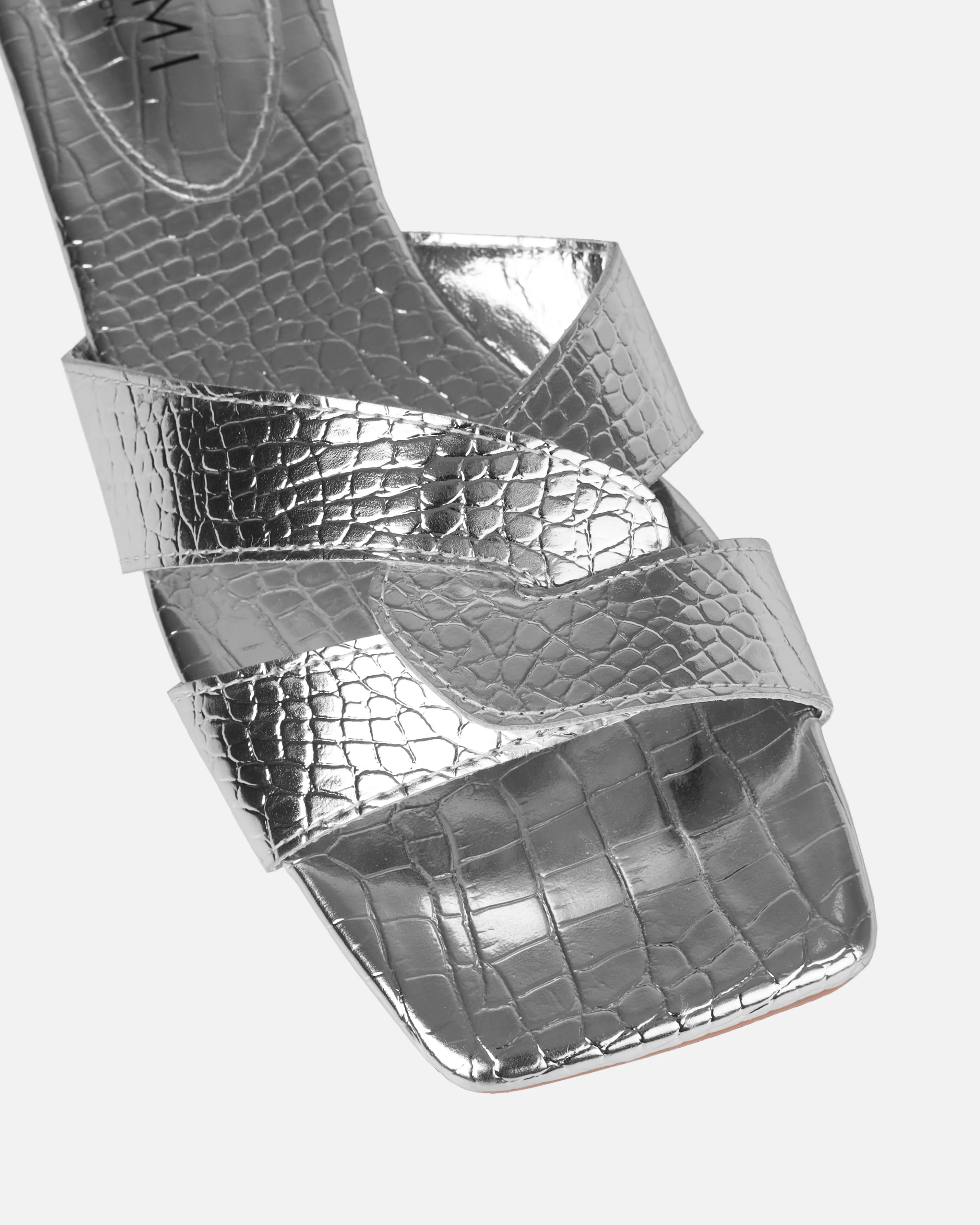 Cherie Silver Faux Croc Print Flat Sandals - Image 4