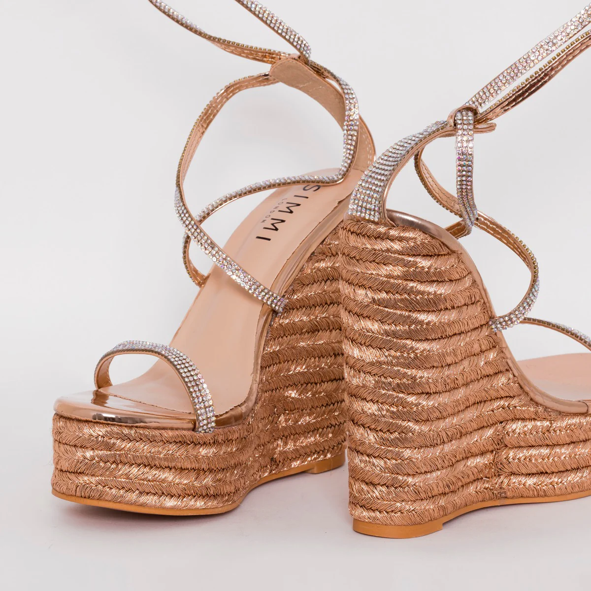 Ciara Rose Gold Lace Up Espadrille Wedges - Image 5
