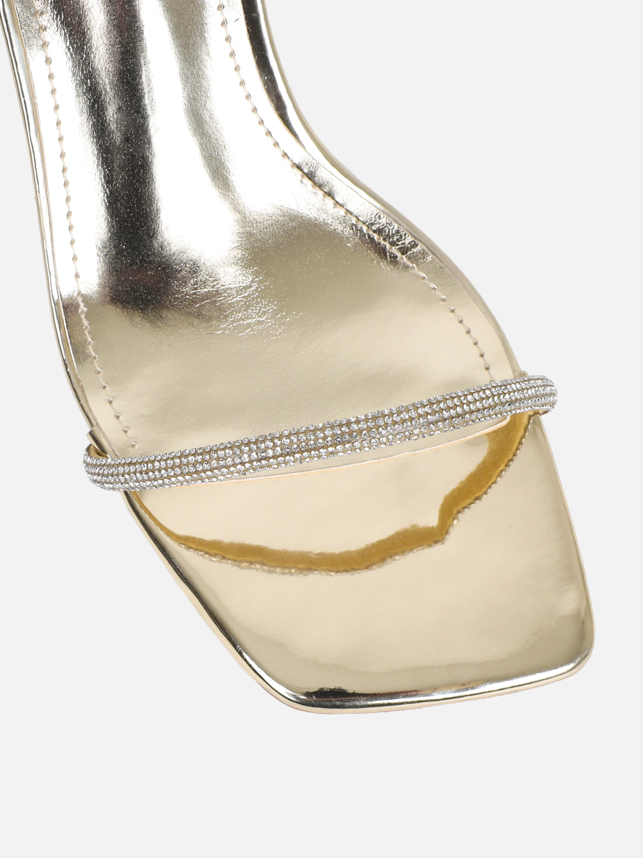 Ciel Gold Mirror Diamante Low Block Wide Fit Heeled Sandals - Image 4