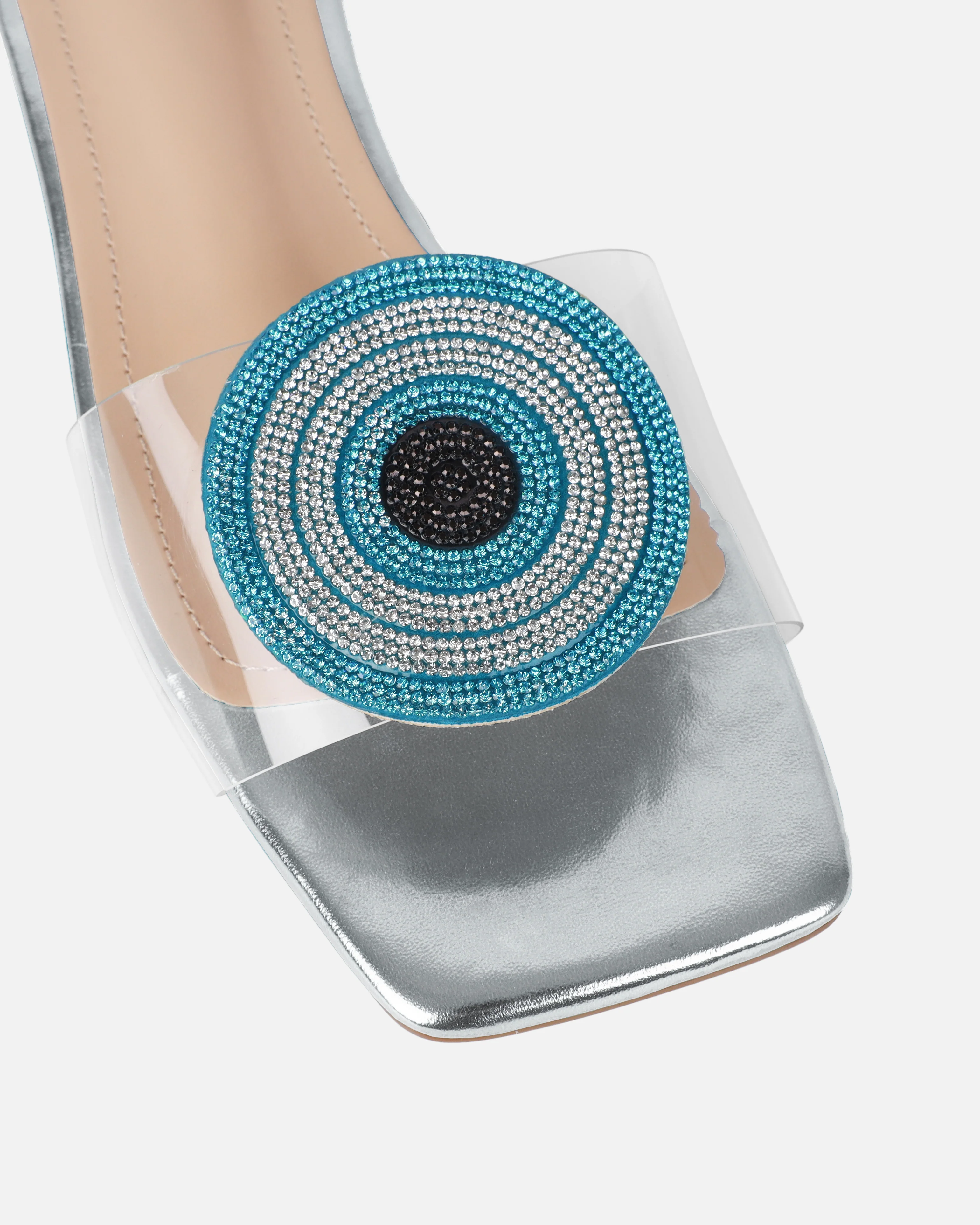 Clem Clear Silver Mirror Evil Eye Flat Sandals - Image 4