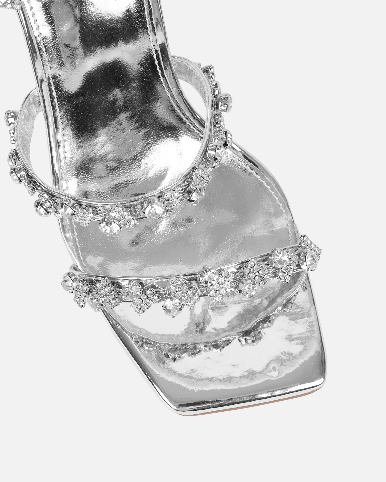 Cosmic Silver Mirror Diamante Spiral Sandals - Image 4