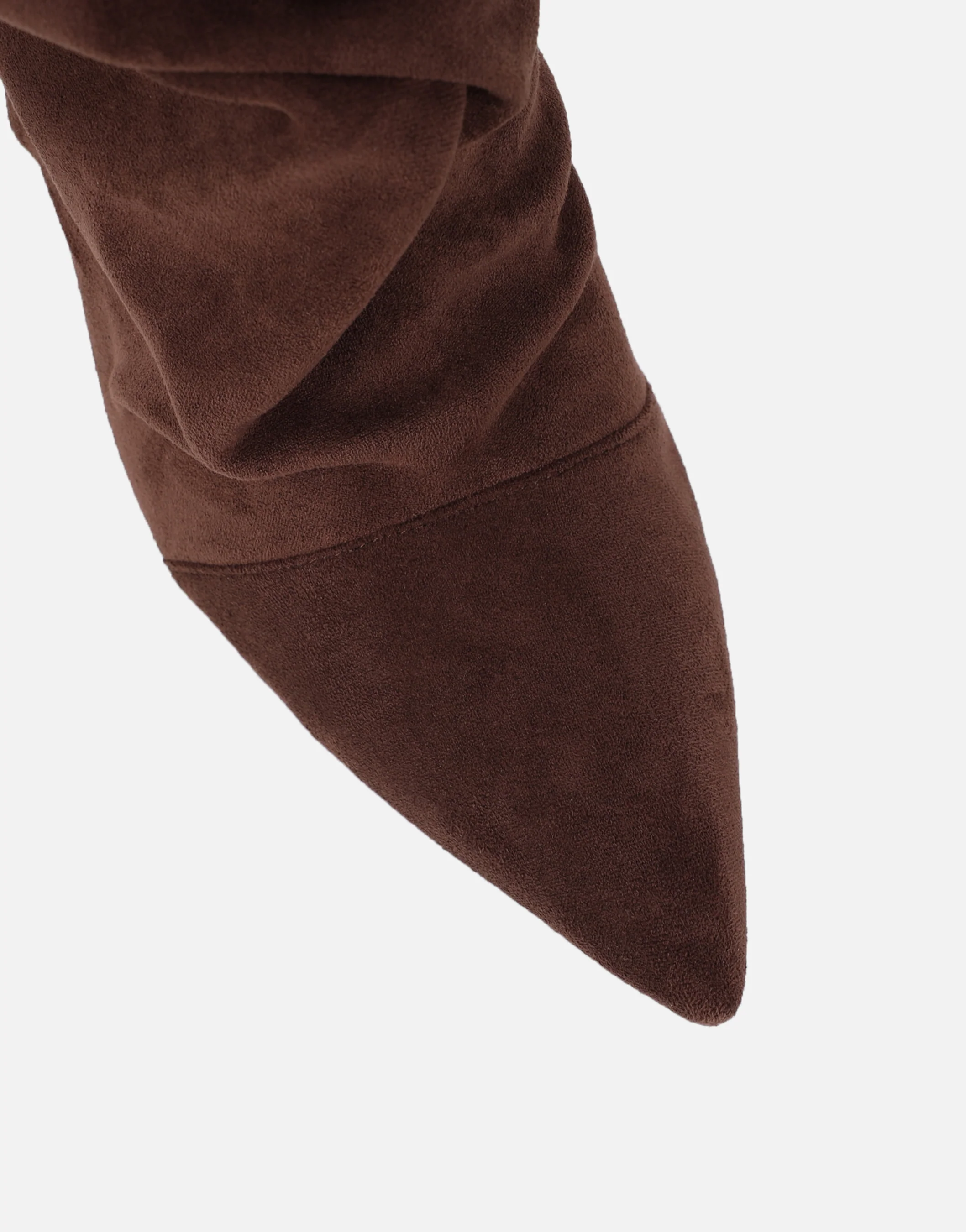 Cotton Brown Suede Ruched Heeled Boots - Image 4