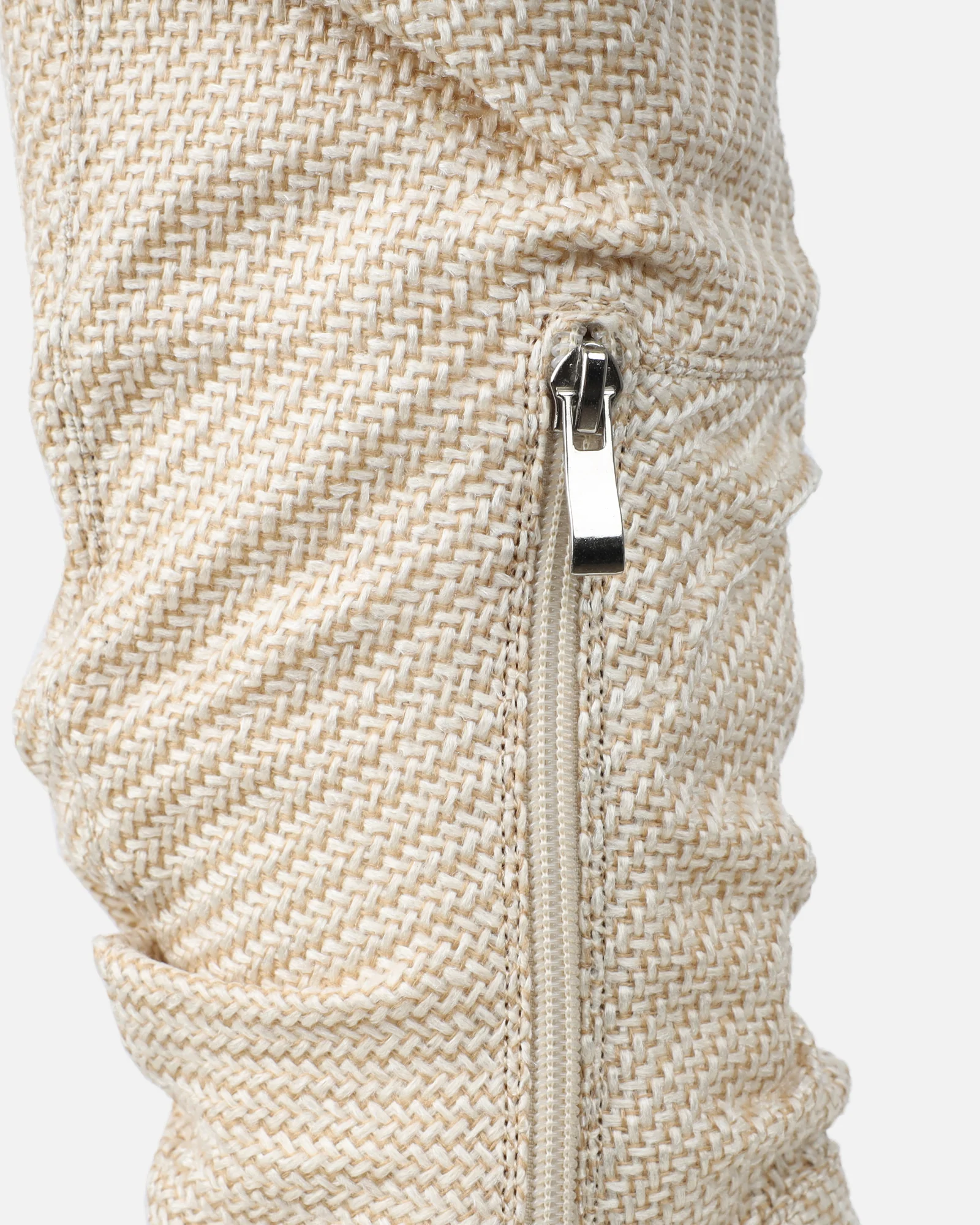 Dakira Beige Woven Over The Knee Open Toe Boots - Image 3
