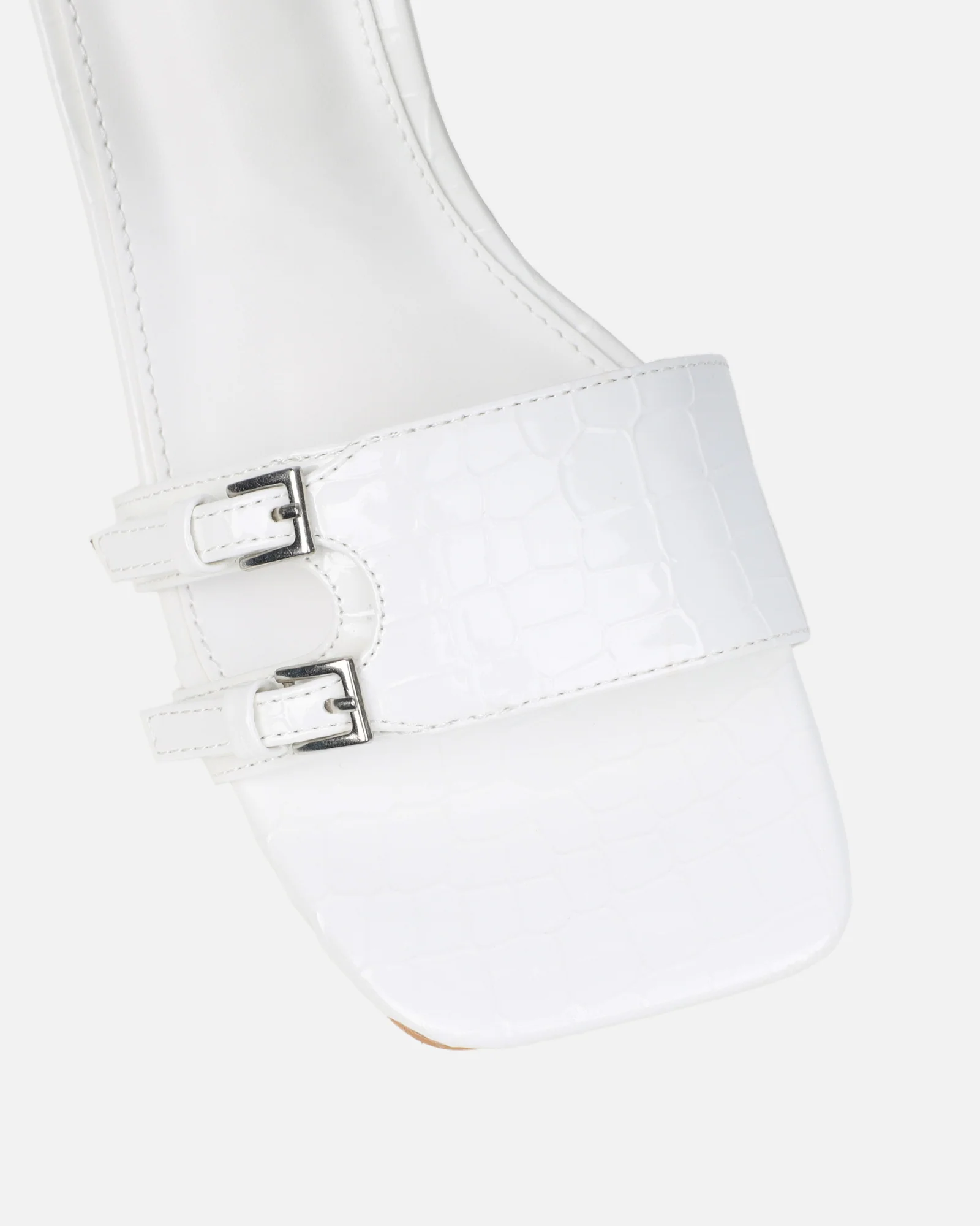 Dallyn White Faux Croc Mule Heeled Sandals - Image 4