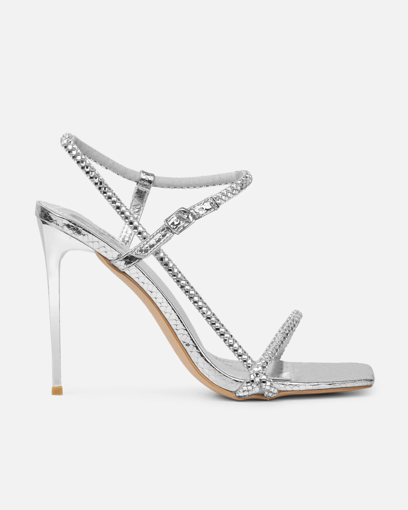 Darlina Silver Snake Diamante Heeled Sandals - Image 2